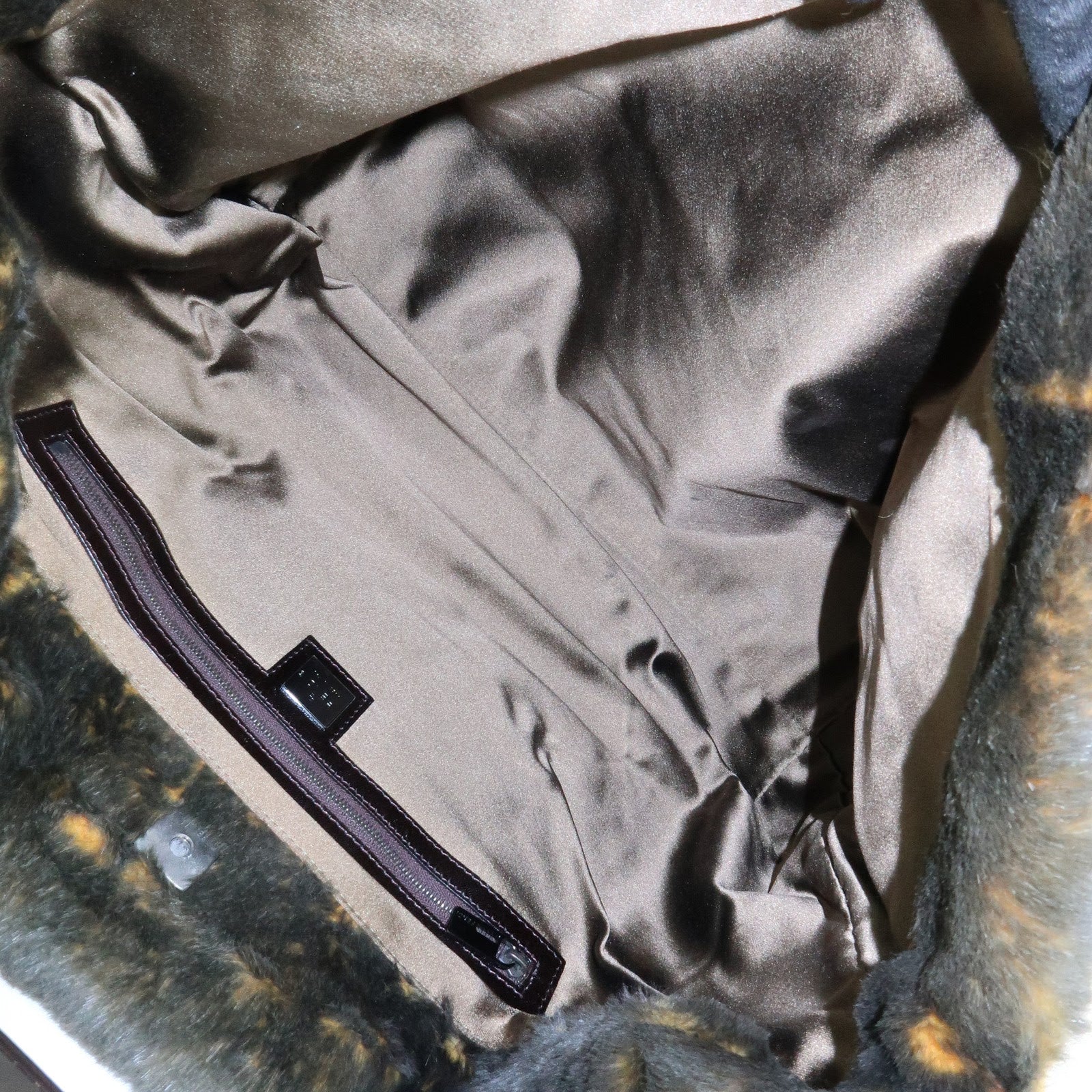 FENDI Fur Leather Tote Bag Hand Bag Brown Yellow 8BH005