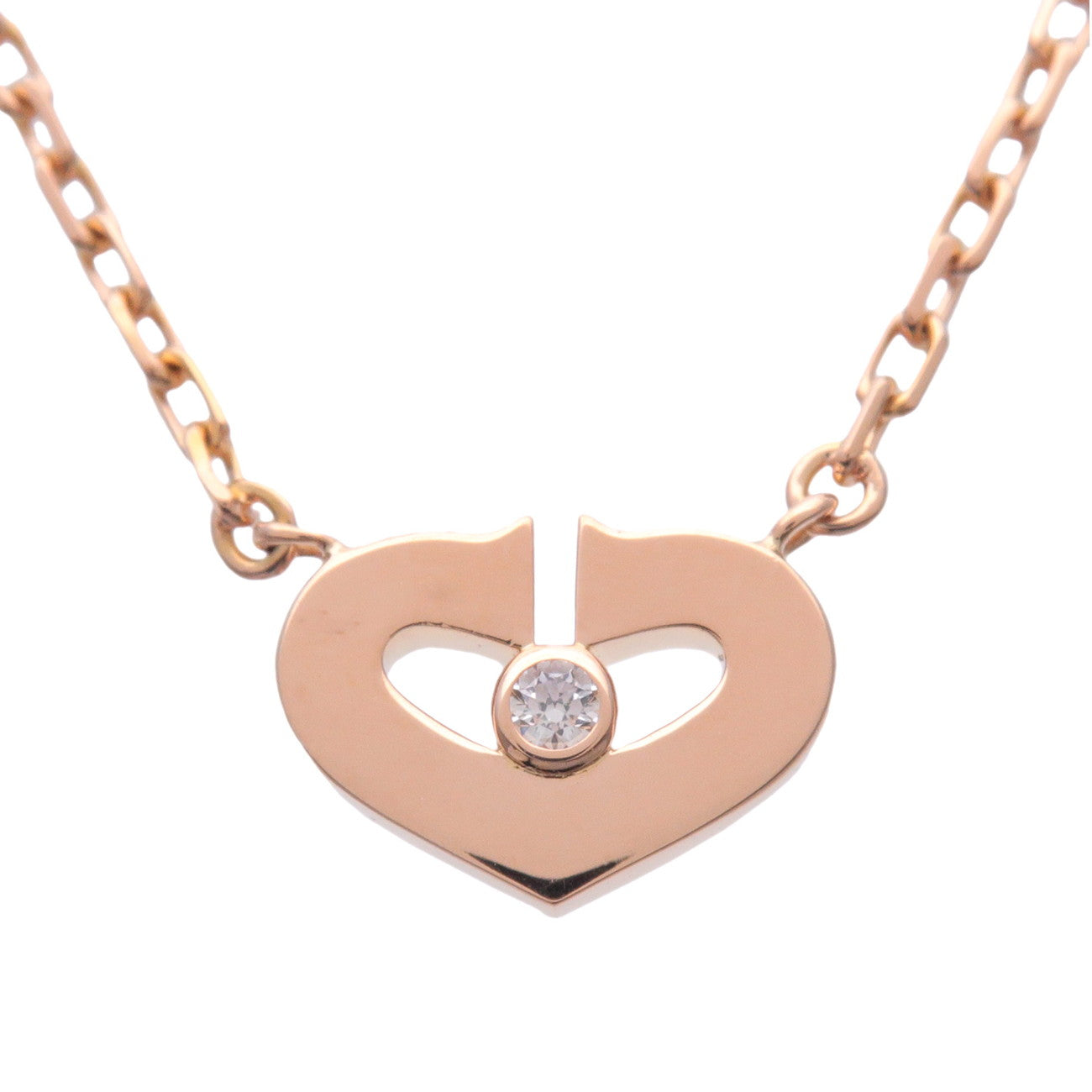 Cartier C Heart 1P Diamond Necklace K18 750PG Rose Gold