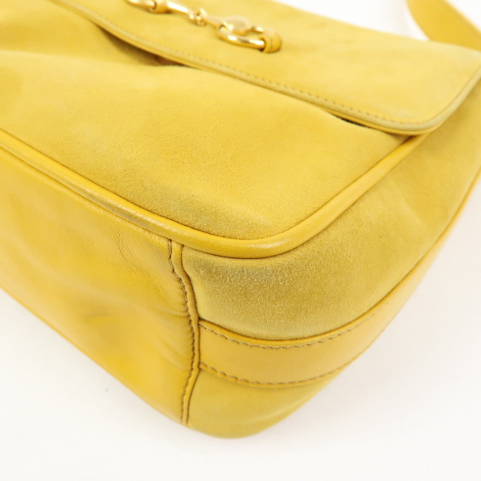GUCCI Horsebit Suede Leather Shoulder Bag Yellow 007.3444
