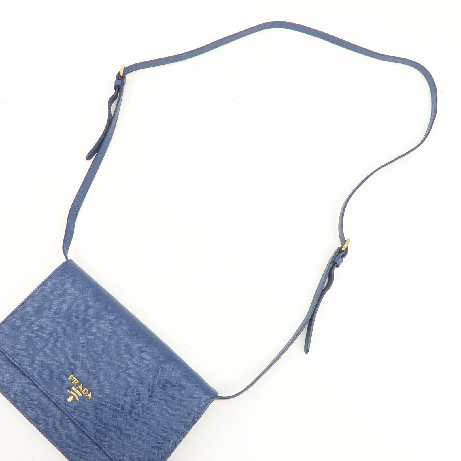 PRADA Logo Saffiano Leather Shoulder Bag Crossbody Bag Blue 1M1361