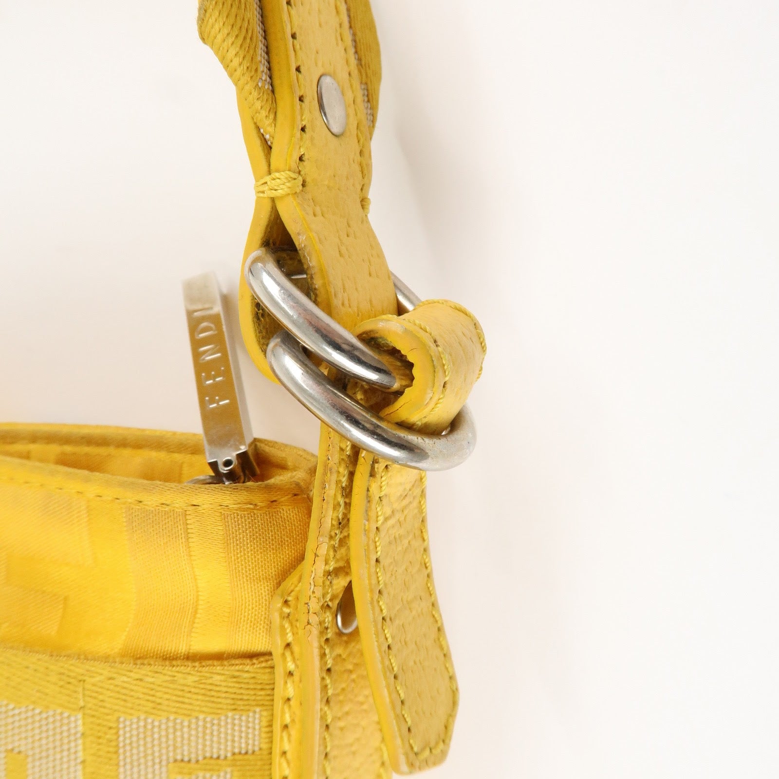 FENDI Nylon Leather Shoulder Bag Hand Bag Yellow 8BR500 Used