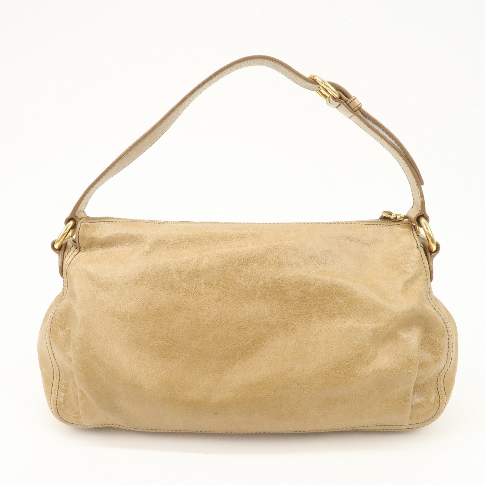 MIU MIU Leather Shoulder Bag Hand Bag Beige Gold Hardware