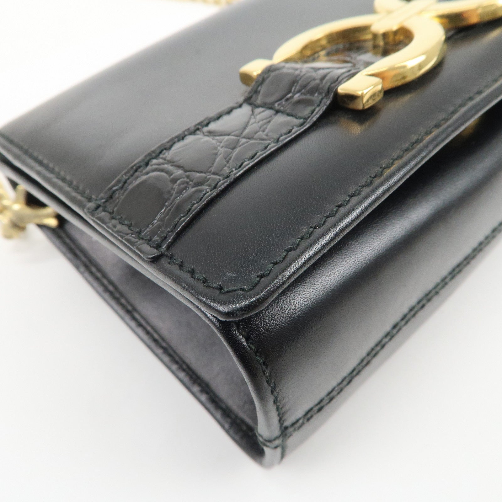 Ferragamo Gancini Embossed Leather Chain Shoulder Bag Black