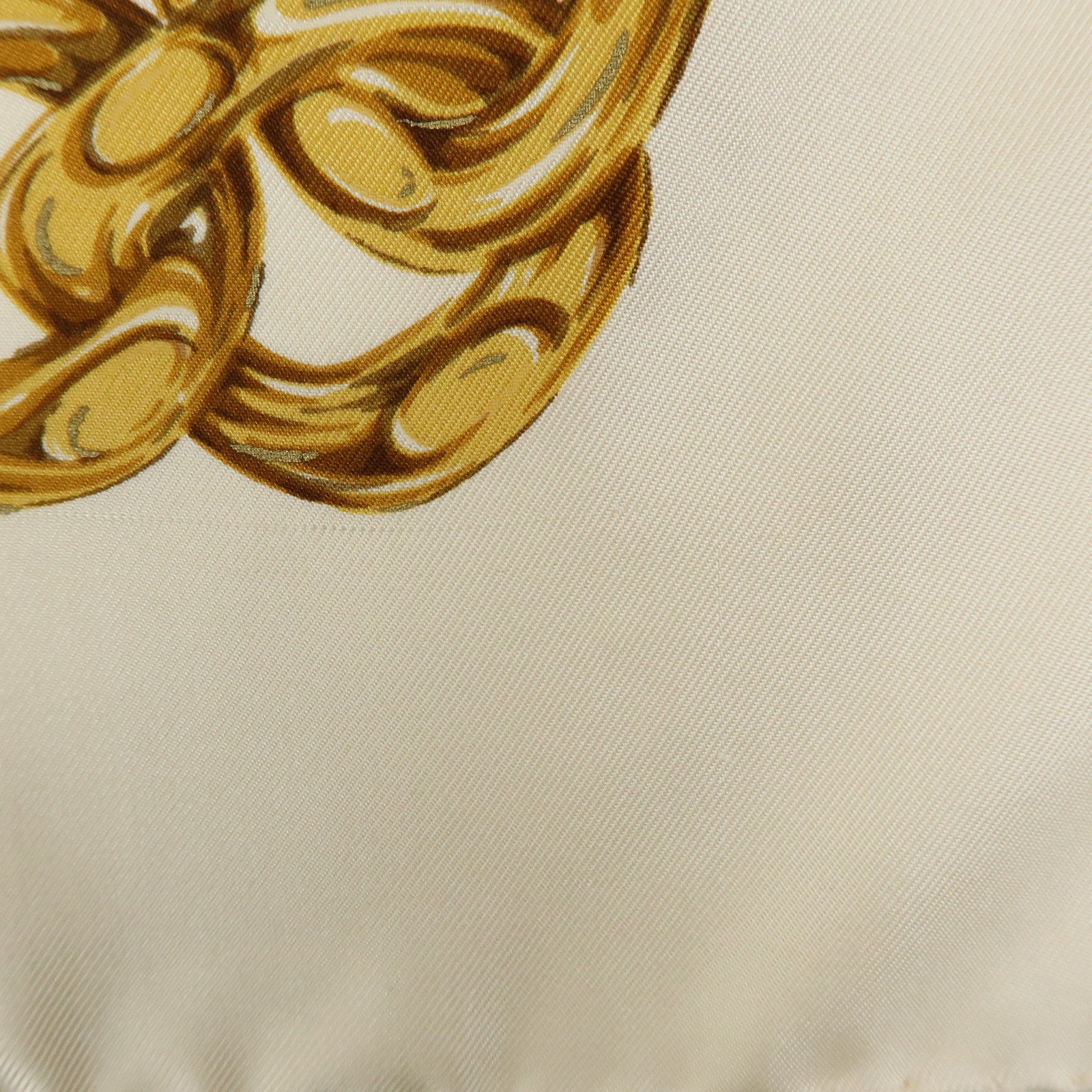 CHANEL Silk 100% Scarf Chain Medal Motif Beige Gold