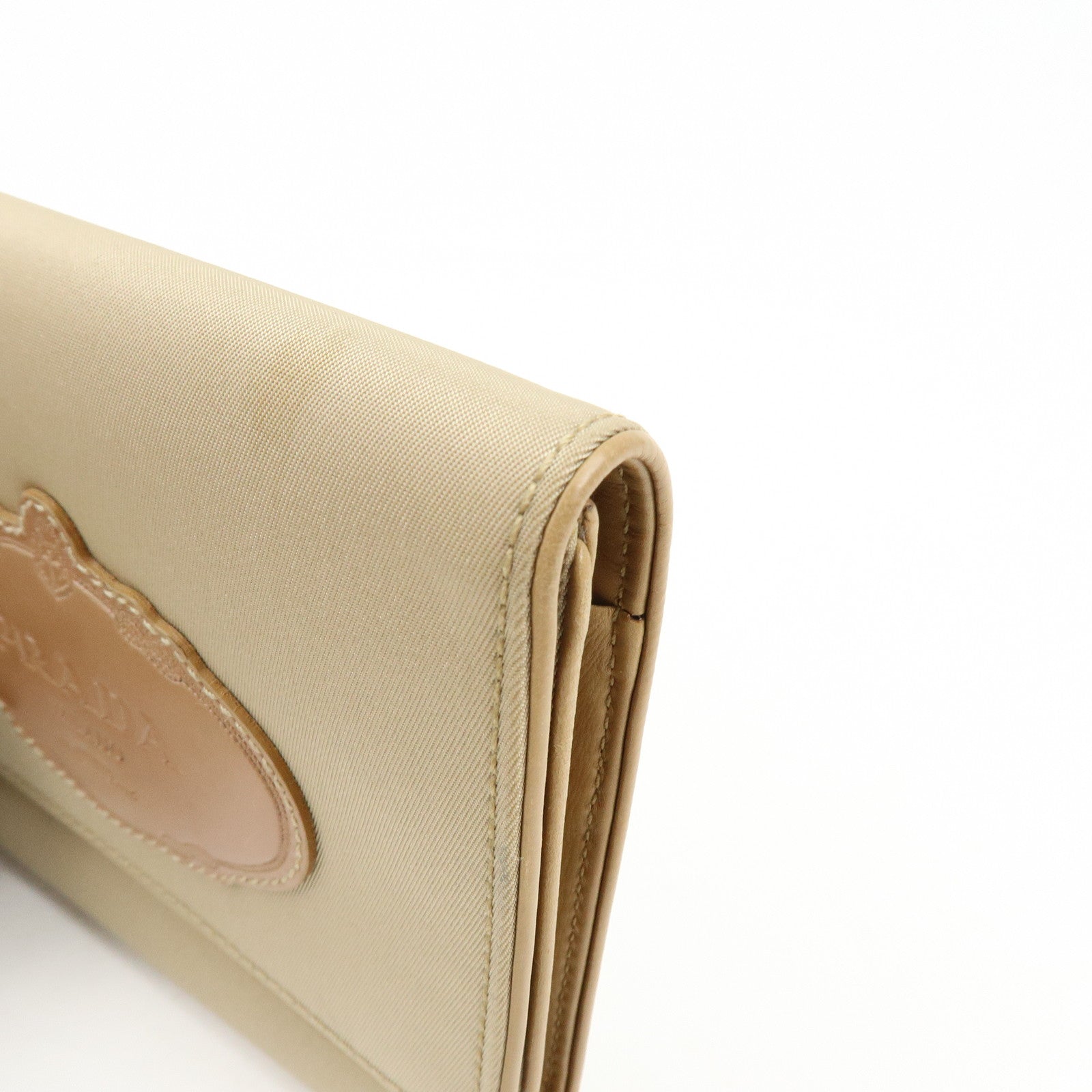 PRADA Logo Nylon Leather Compact Trifold Wallet Beige 1M0170