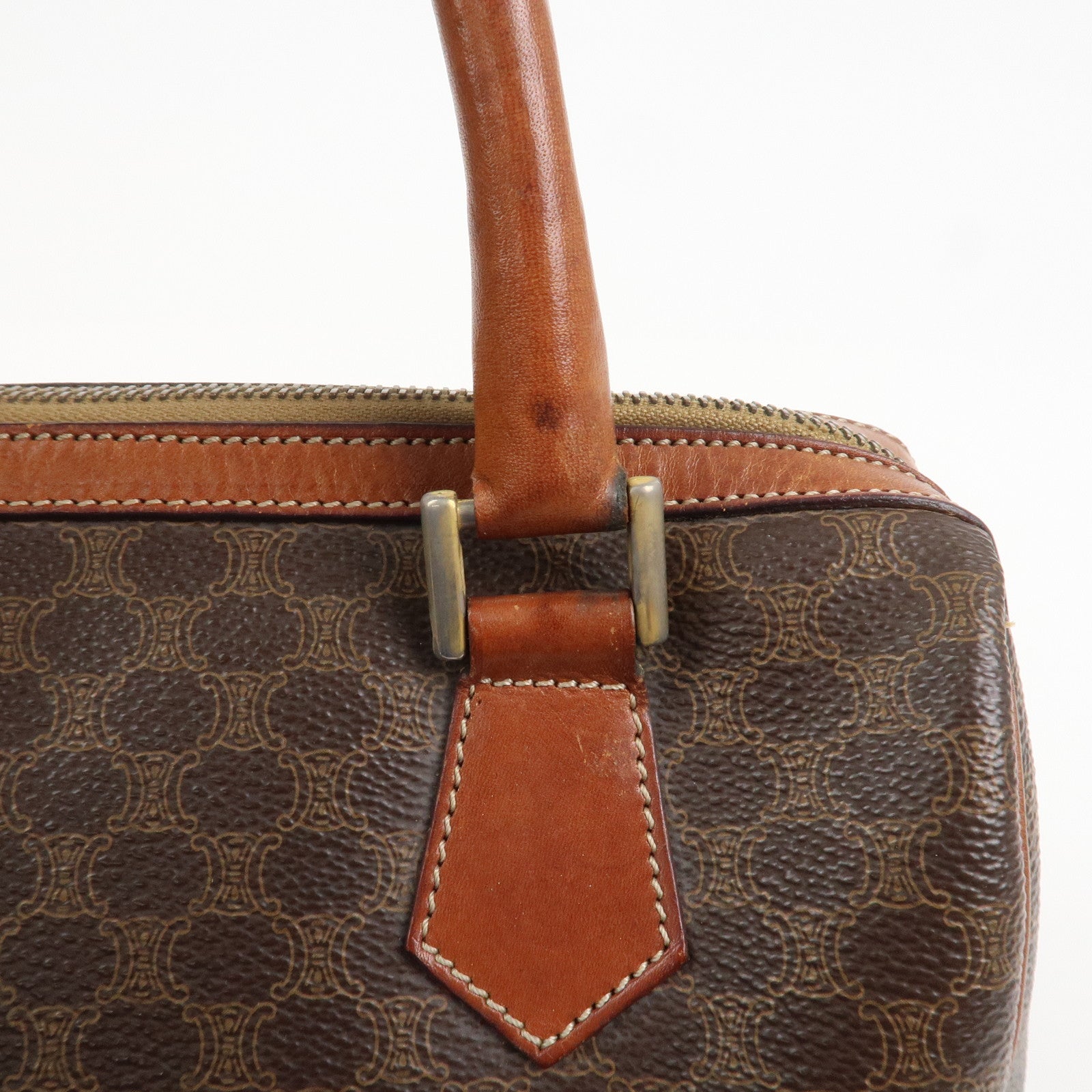 CELINE Macadam PVC Leather Boston Bag Hand Bag Brown