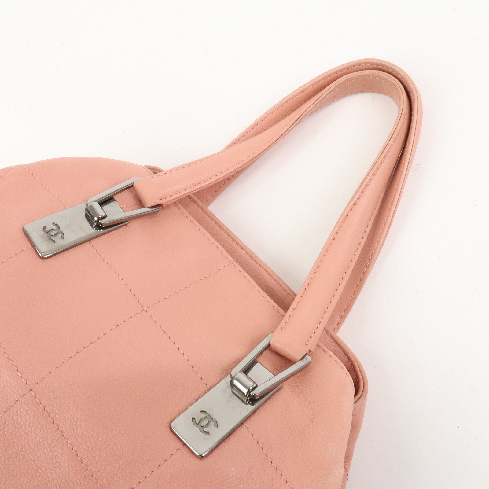 CHANEL Chocolate Bar Calf Leather Boston Bag Hand Bag Pink