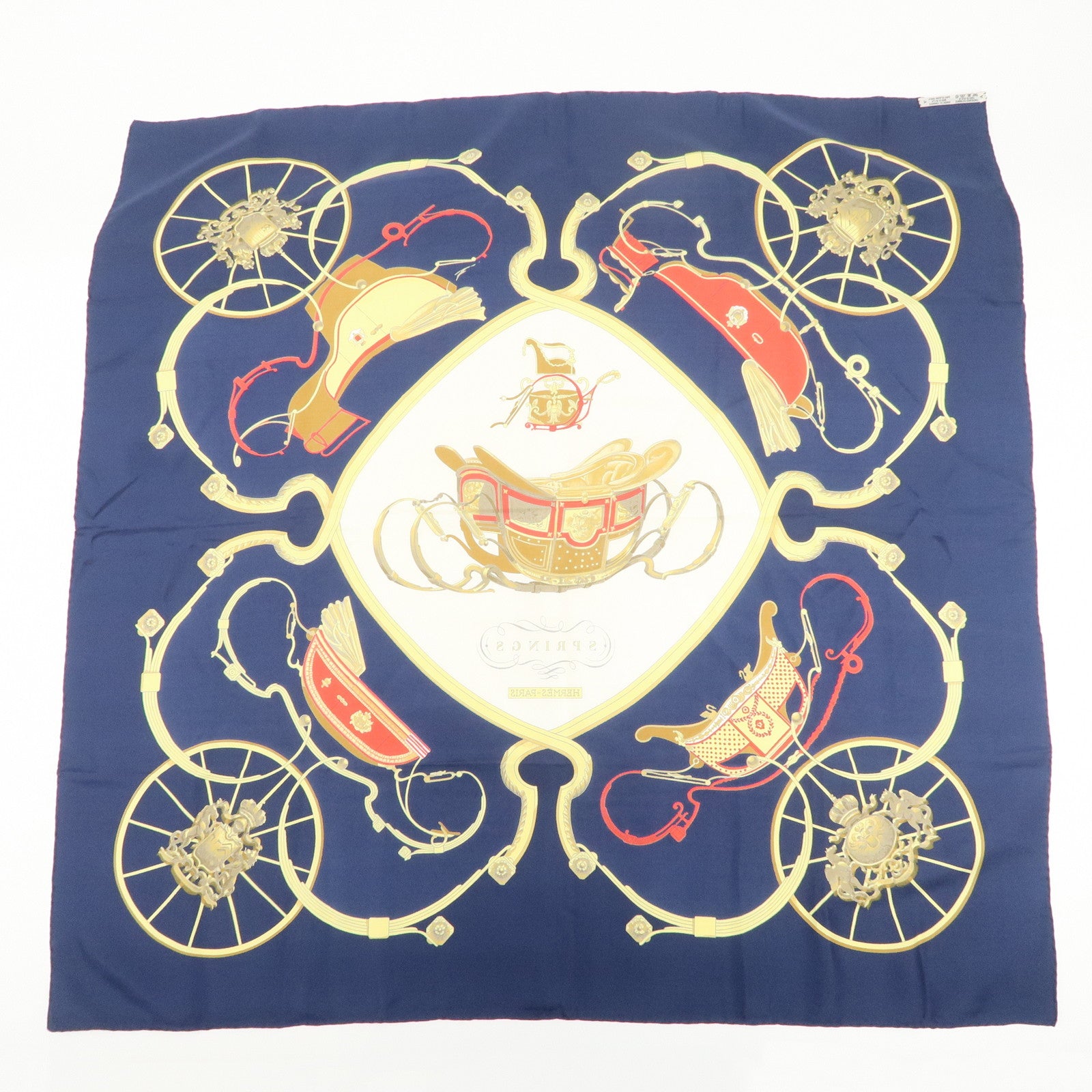 HERMES Carre 90 Silk 100% Scarf SPRINGS Navy