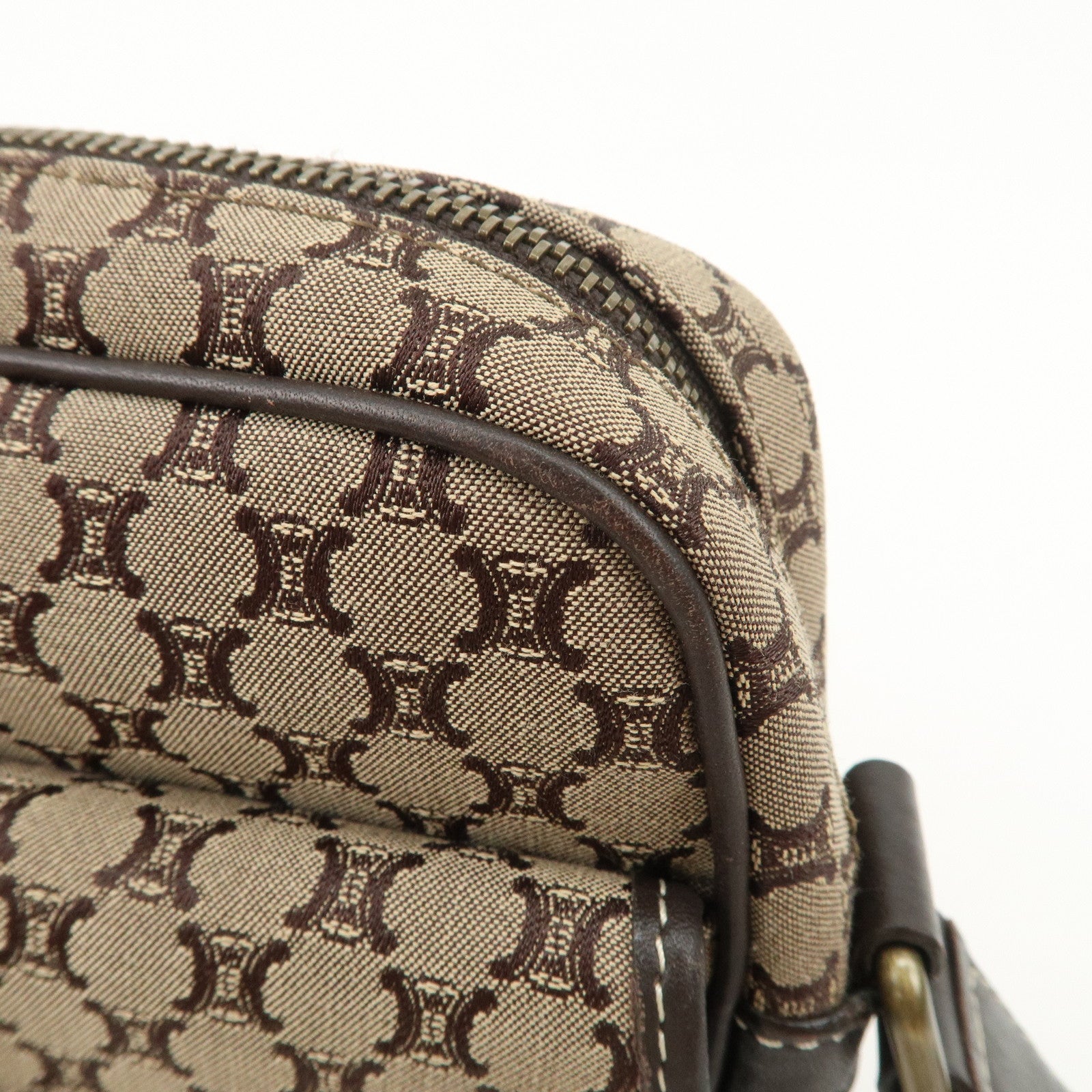 CELINE Macadam Canvas Leather Shoulder Bag Crossbody Bag Brown