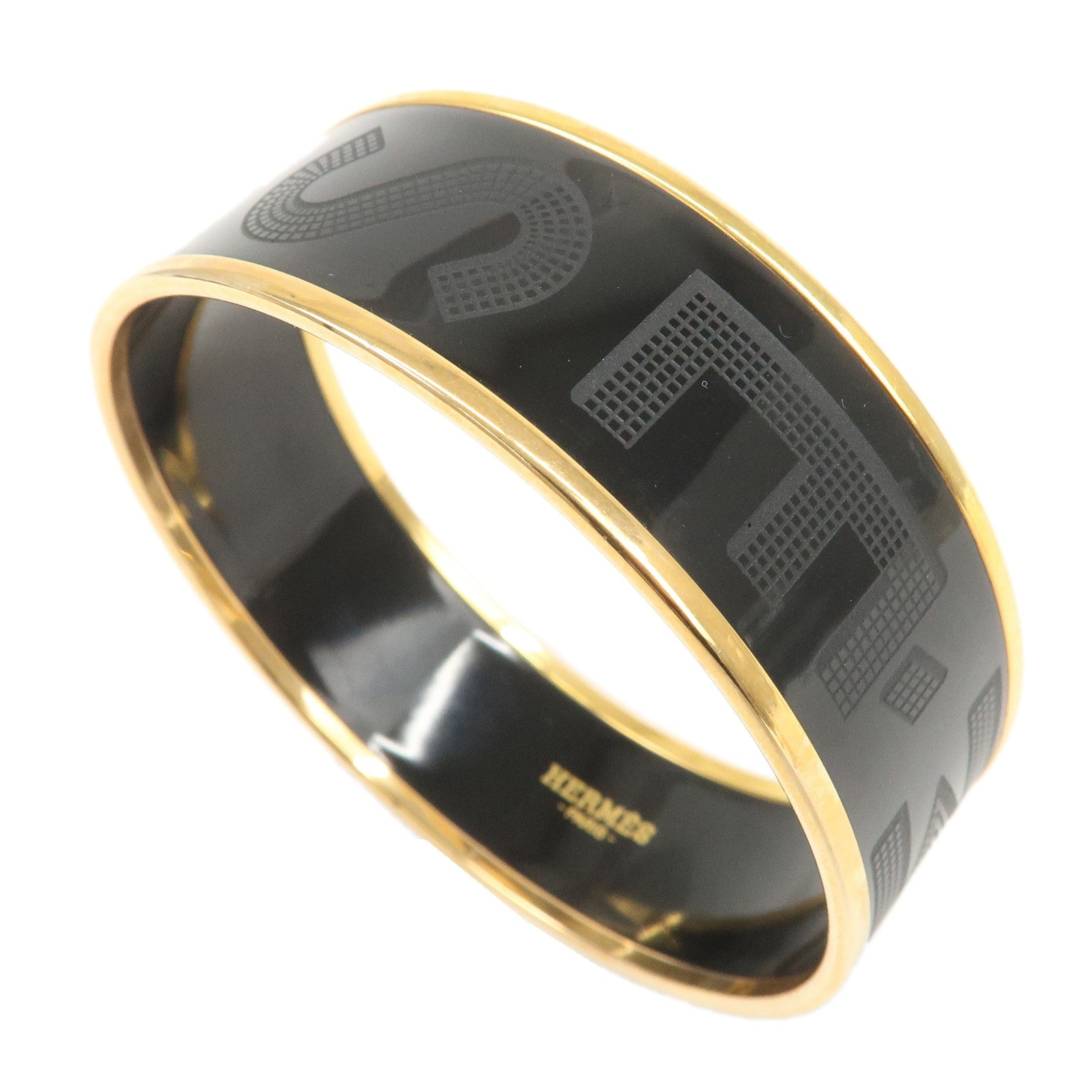 HERMES Email GM Bangle Metal Bracelet Black Gold