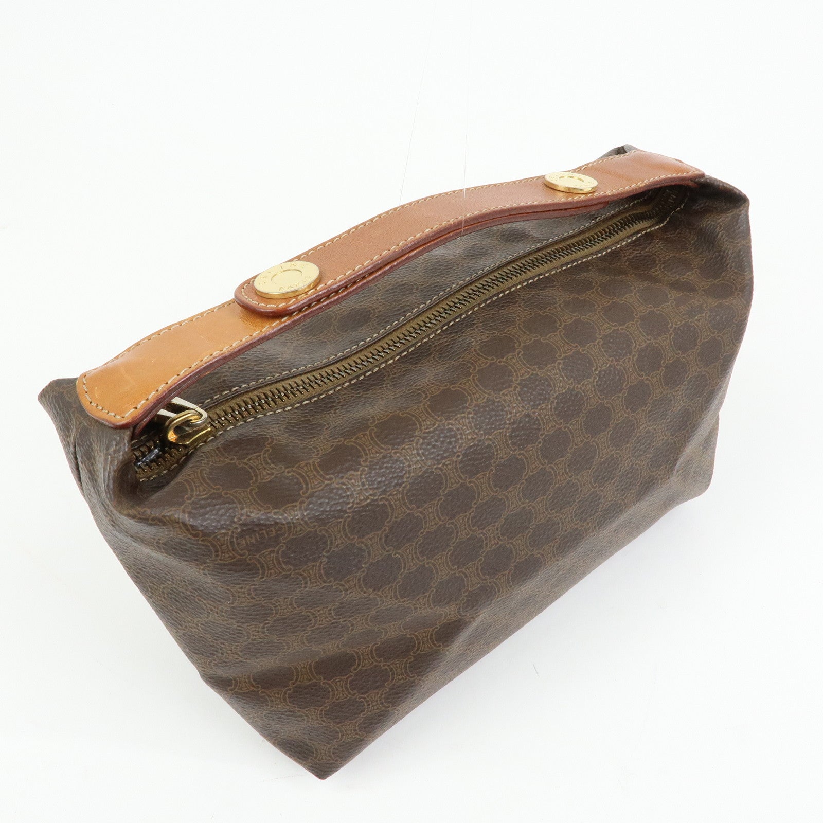 CELINE Macadam PVC Leather Hand Bag Pouch Brown