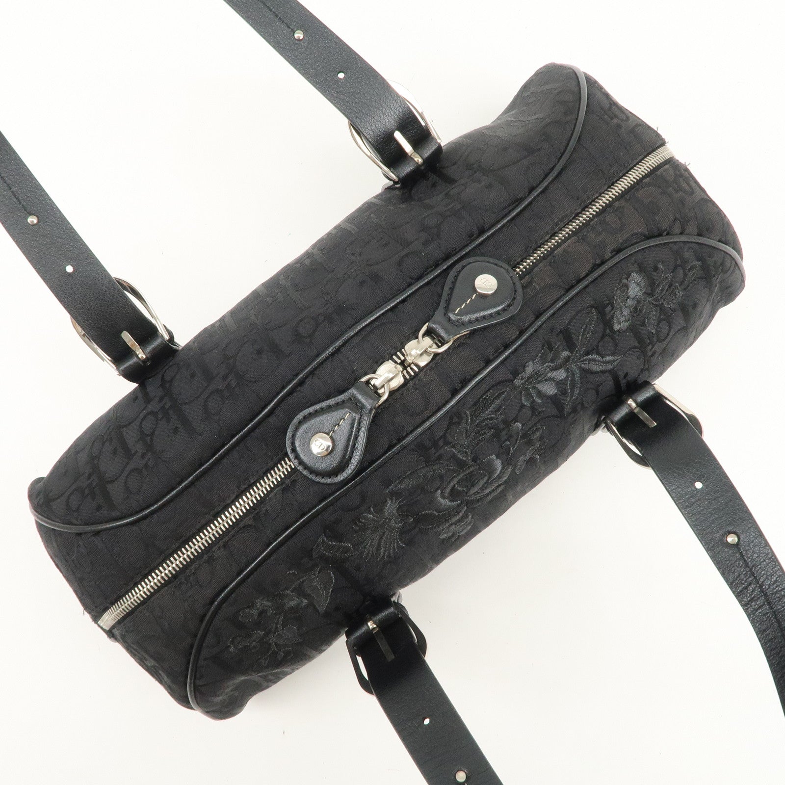 Christian Dior Trotter Canvas Leather Boston Bag Hand Bag Black