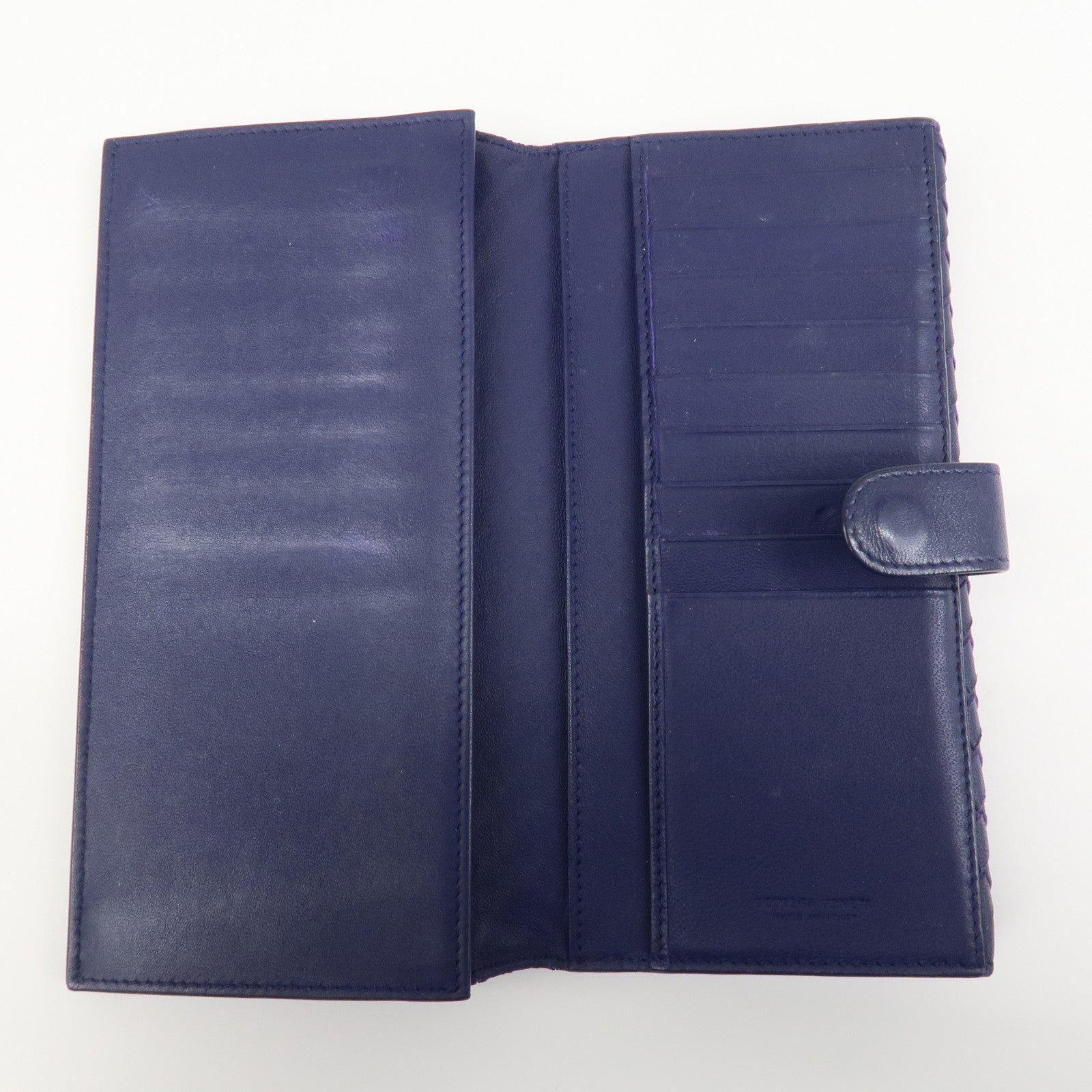BOTTEGA VENETA Intrecciato Leather Long Flap Wallet Blue