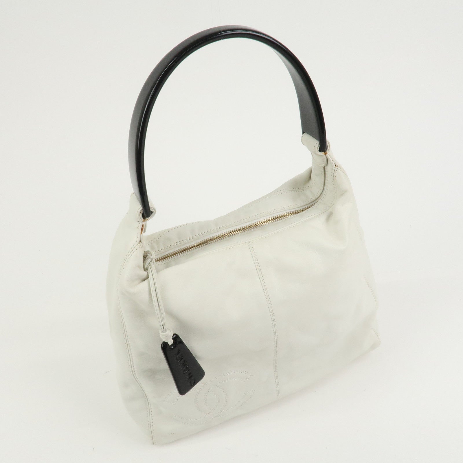 CHANEL Lamb skin Plastic Shoulder Bag Hand Bag White Black