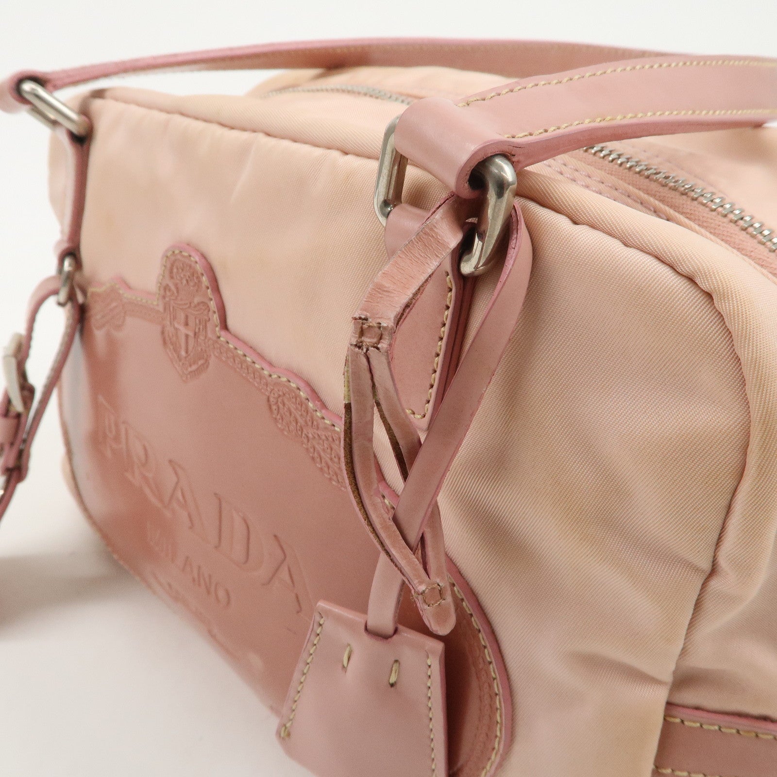 PRADA Nylon Leather Shoulder Bag Hand Bag Boston Bag Pink BR3150