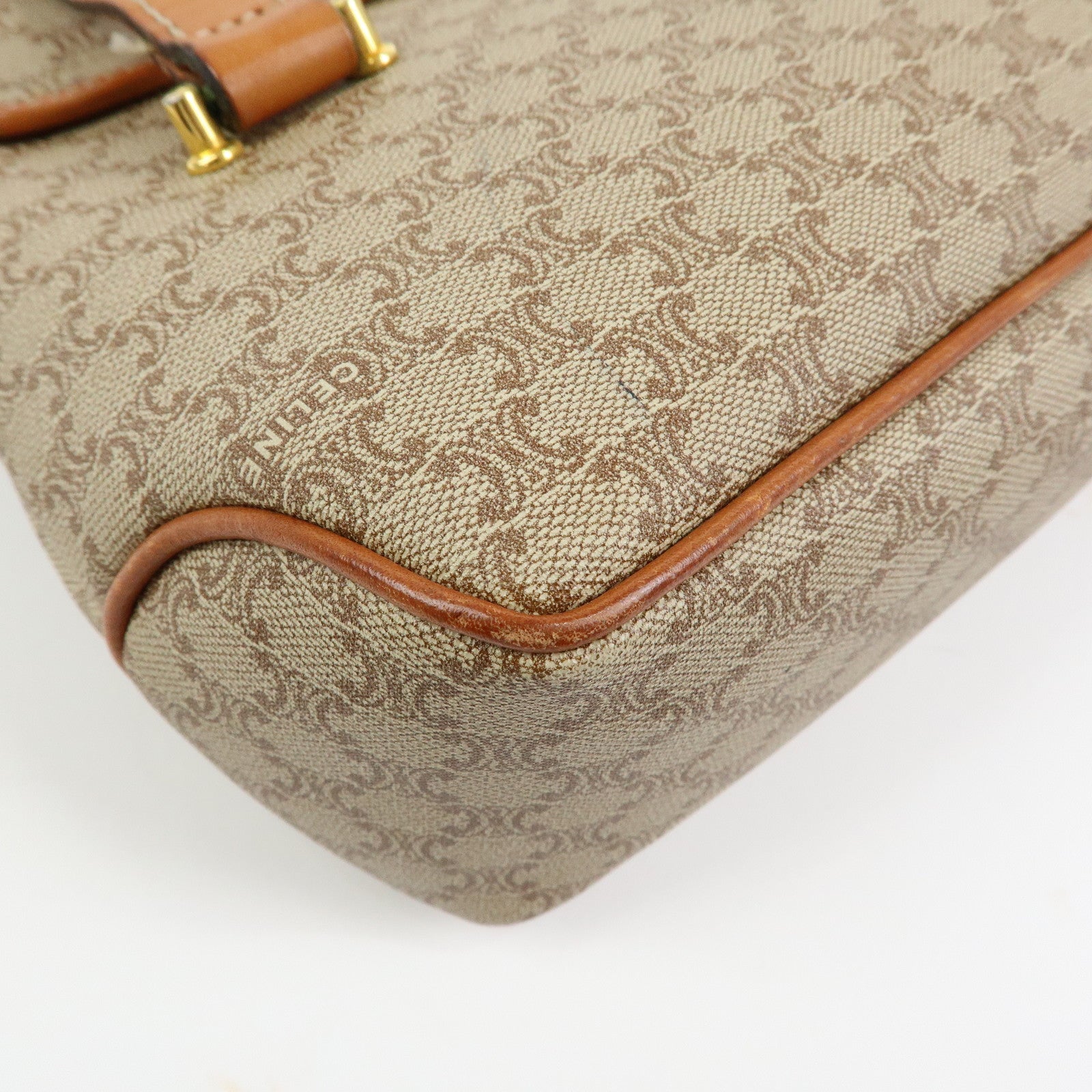 CELINE Logo Macadam PVC Leather Hand Bag Shoulder Bag Beige Brown