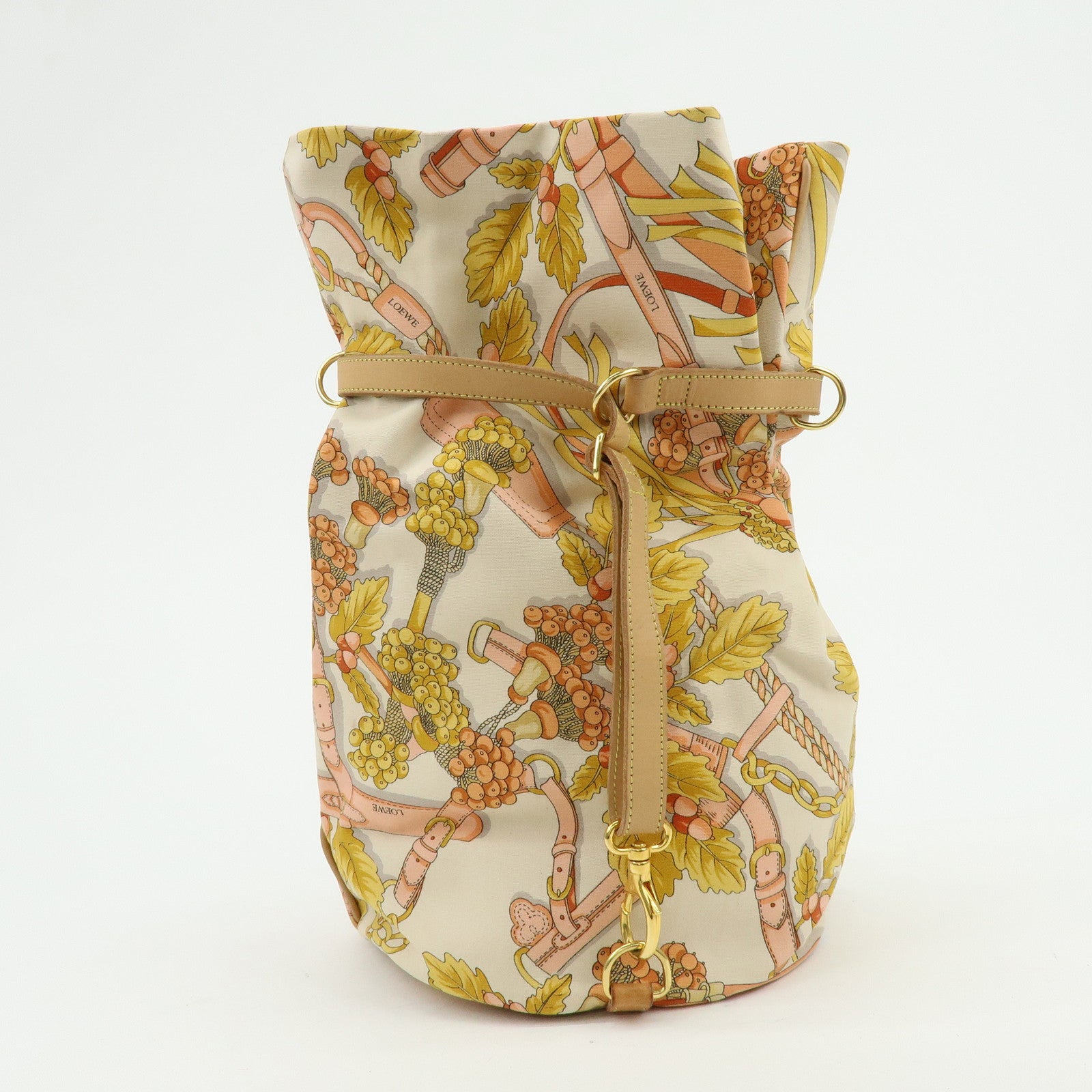 LOEWE Scarf Design Canvas Leather Shoulder Bag Beige Pink