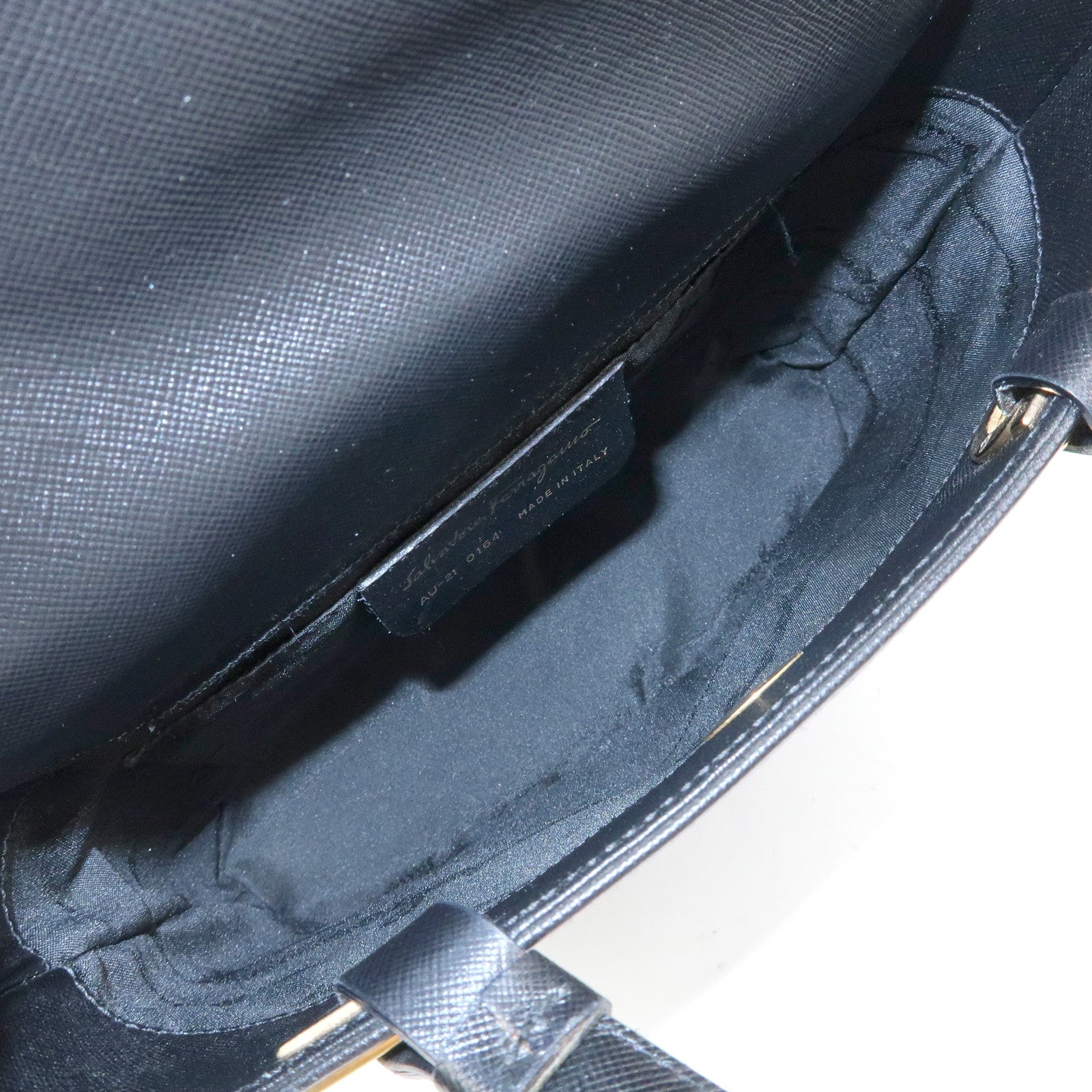 Ferragamo Gancini Leather Tote Bag Hand Bag Bucket Bag Black