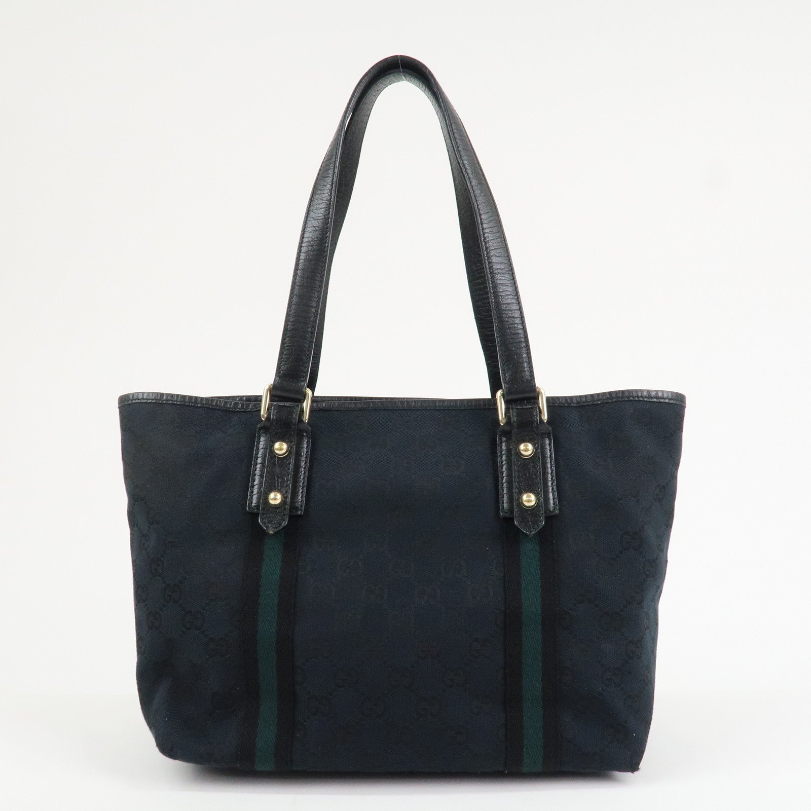 GUCCI Sherry GG Canvas Leather Tote Shoulder Bag Black 137396