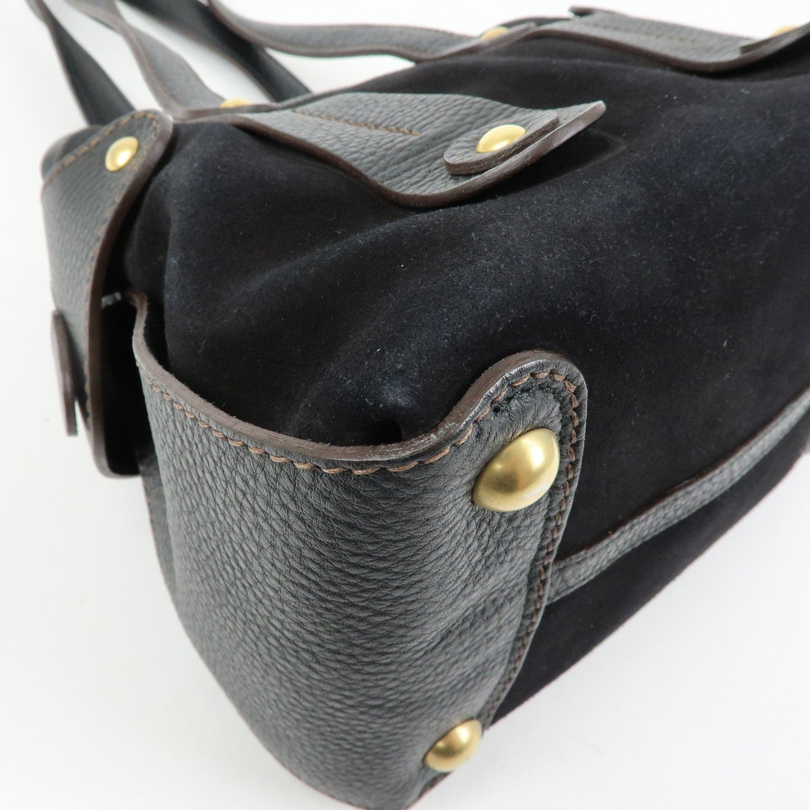 Ferragamo Gancini Suede Leather Shoulder Bag Hand Bag Black