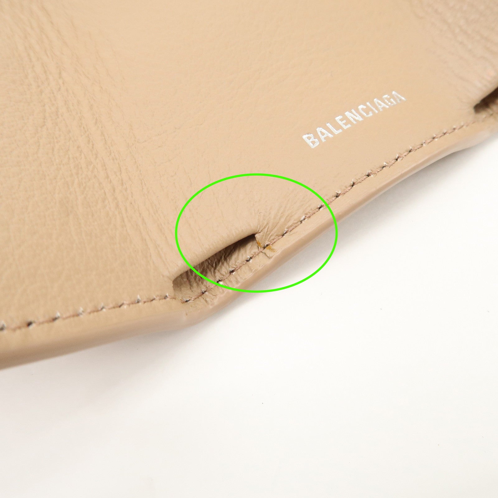 BALENCIAGA Leather Tri-fold Compact Wallet Beige 391446