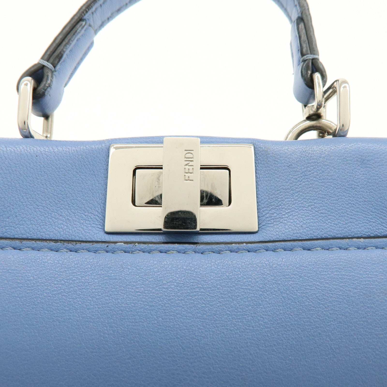 FENDI Micro Peekaboo Leather 2Way Bag Hand Shoulder Bag Blue 8M0355
