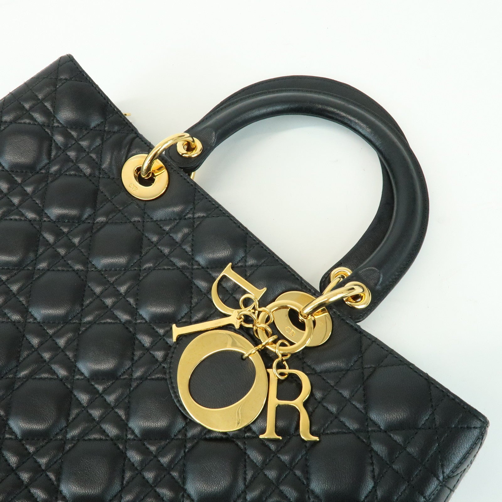 Christian Dior Cannage Lady Dior Leather Large Tote Hand Bag Black