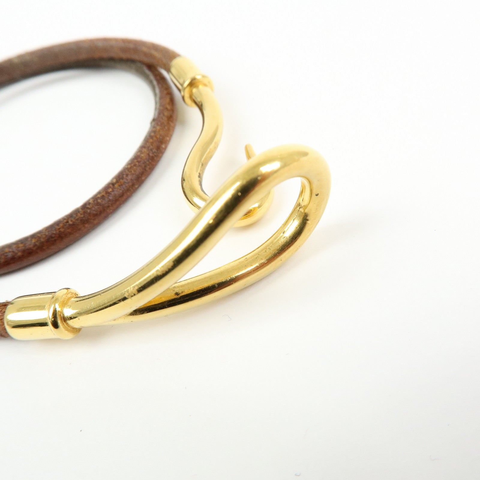 HERMES Jumbo Choker Leather Metal Bracelet Brown Gold