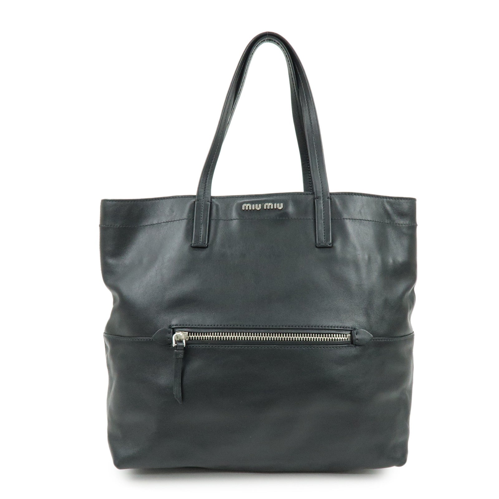MIU MIU Logo Leather Tote Bag Shoulder Bag Hand Bag Black