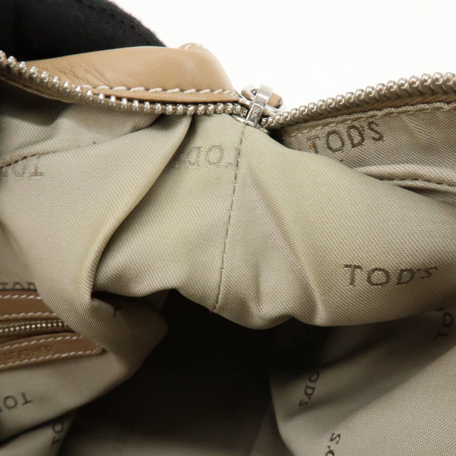 TOD'S D-Cube Leather 2Way Bag Hand Bag Shoulder Bag Beige