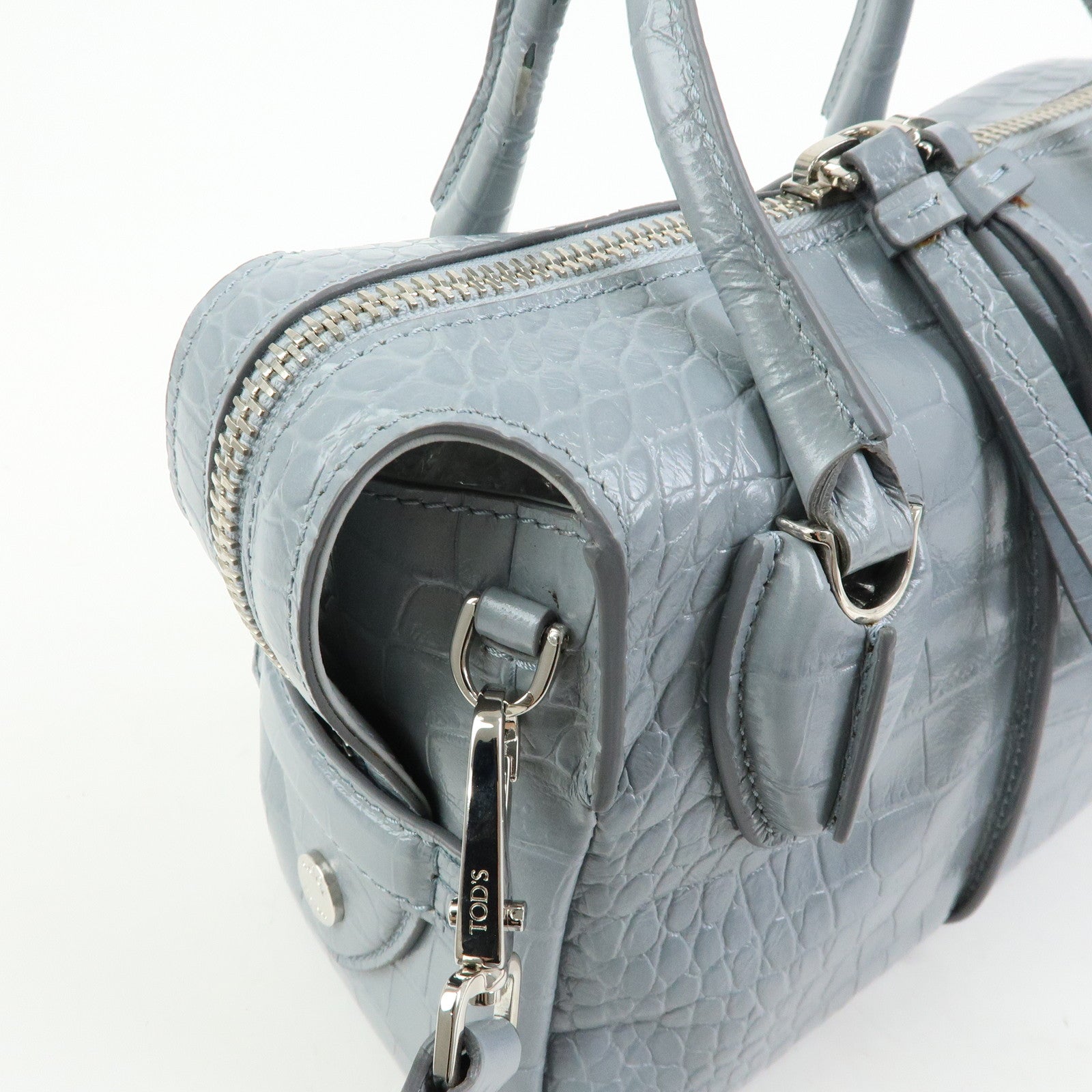 TOD'S D Styling Embossed Leather 2Way Hand Shoulder Bag Light Gray