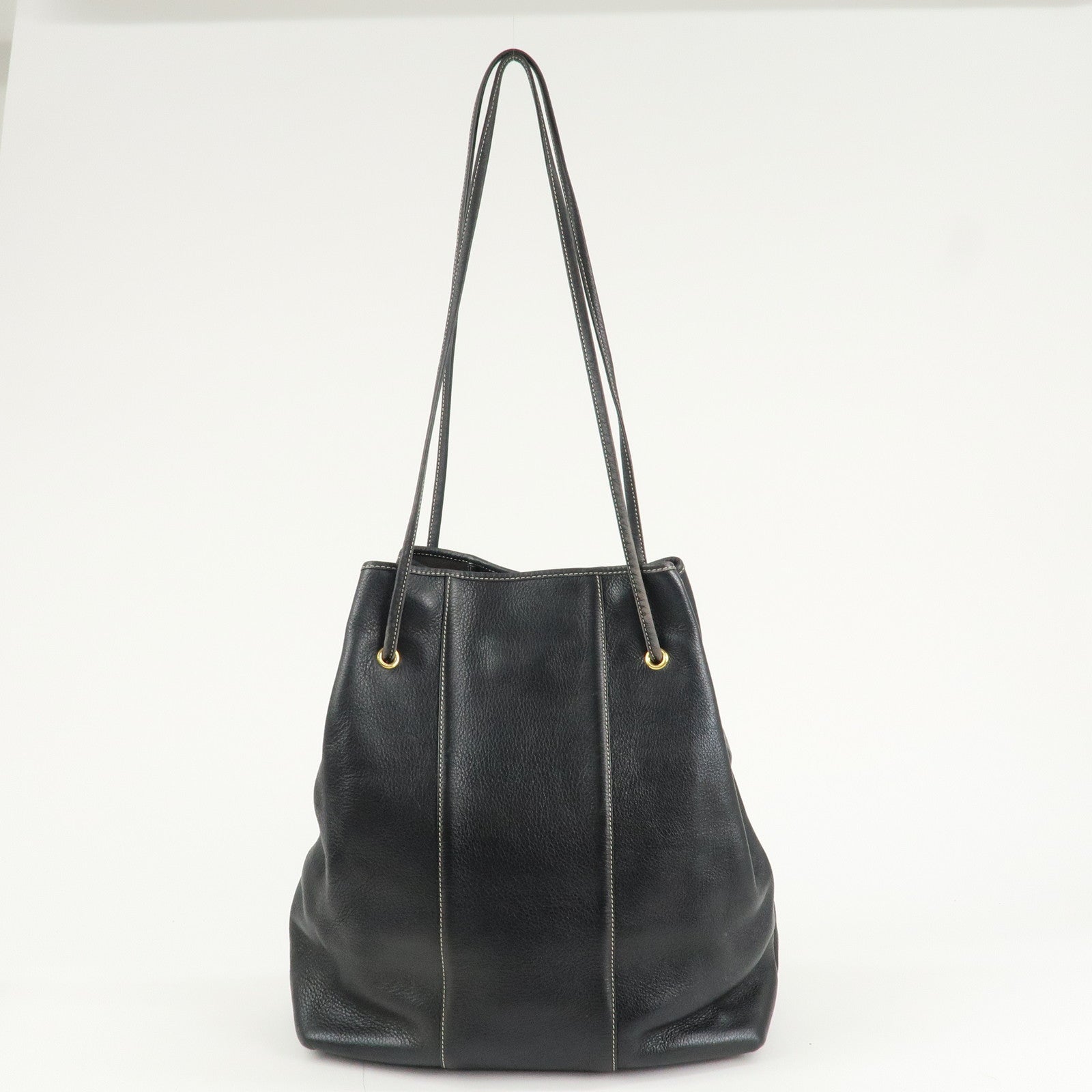 Christian Dior Leather CD Logo Drawstring Shoulder Bag Black Used