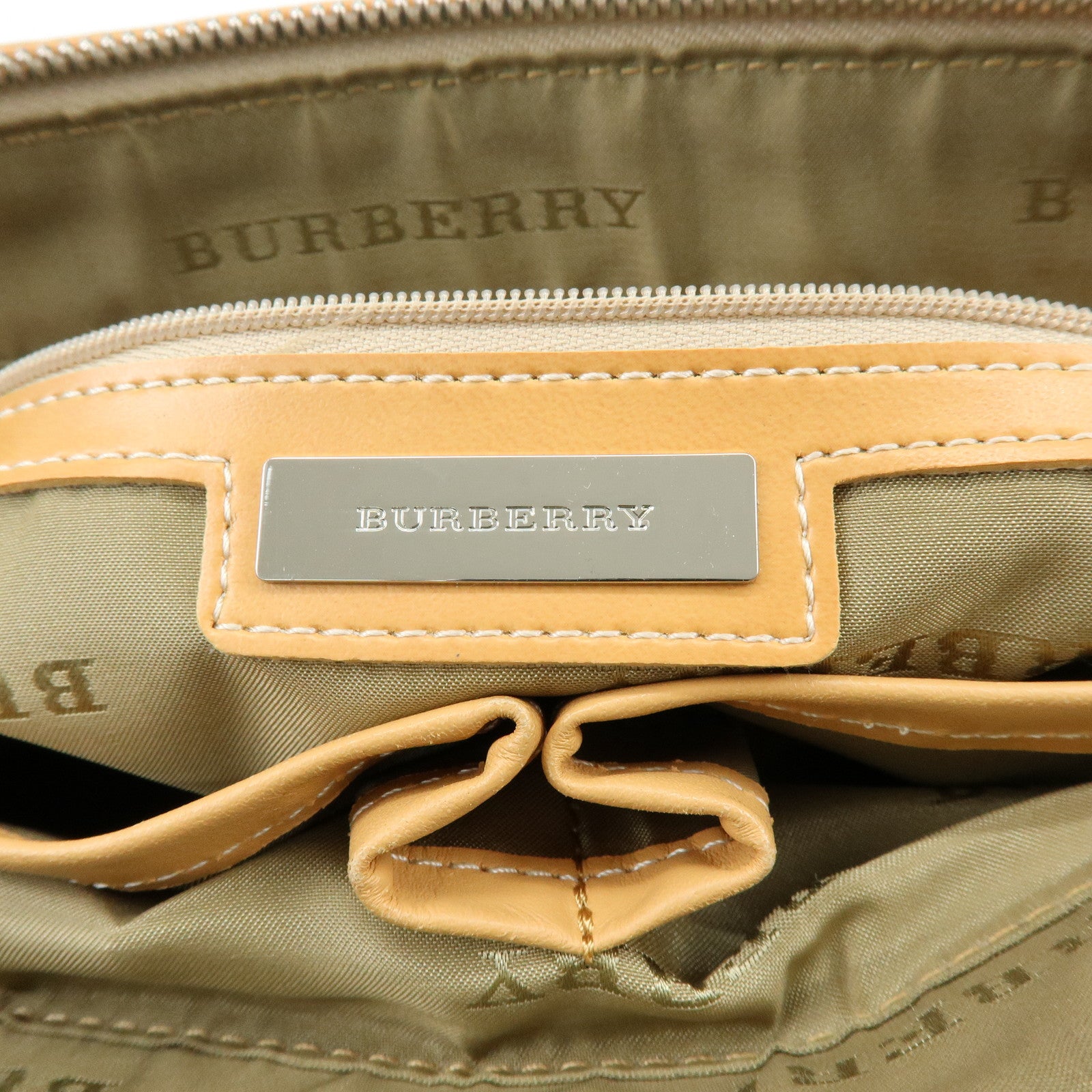 BURBERRY Canvas Leather Hand Bag Tote Bag Beige Light Beige