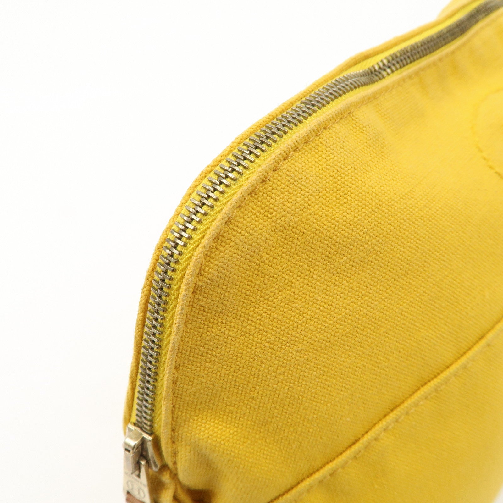 HERMES Set of 2 Leather Canvas Pouch Cosmetic Pouch Pink Yellow Used