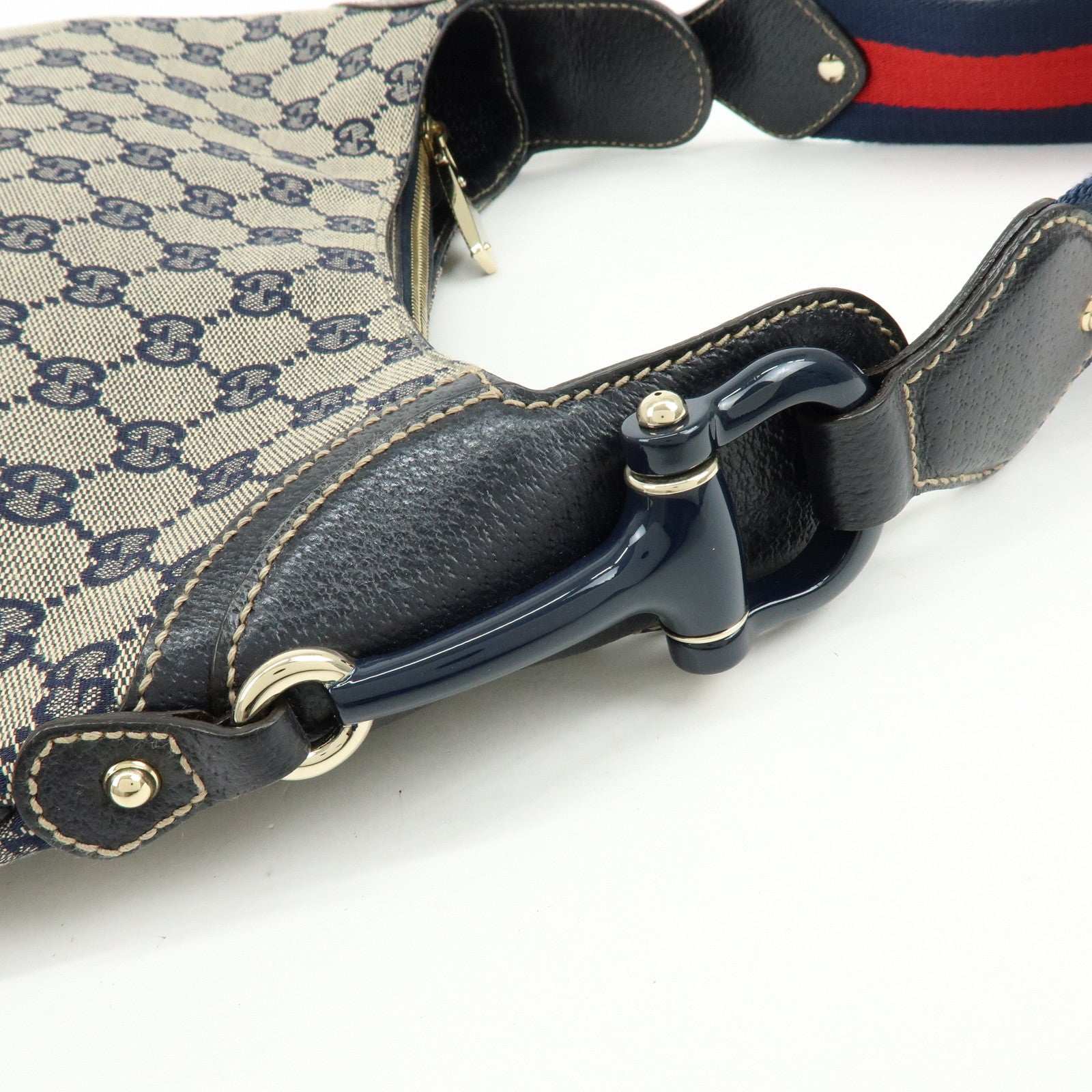 GUCCI Horsebit Sherry GG Canvas Leather Shoulder Bag Beige 145826