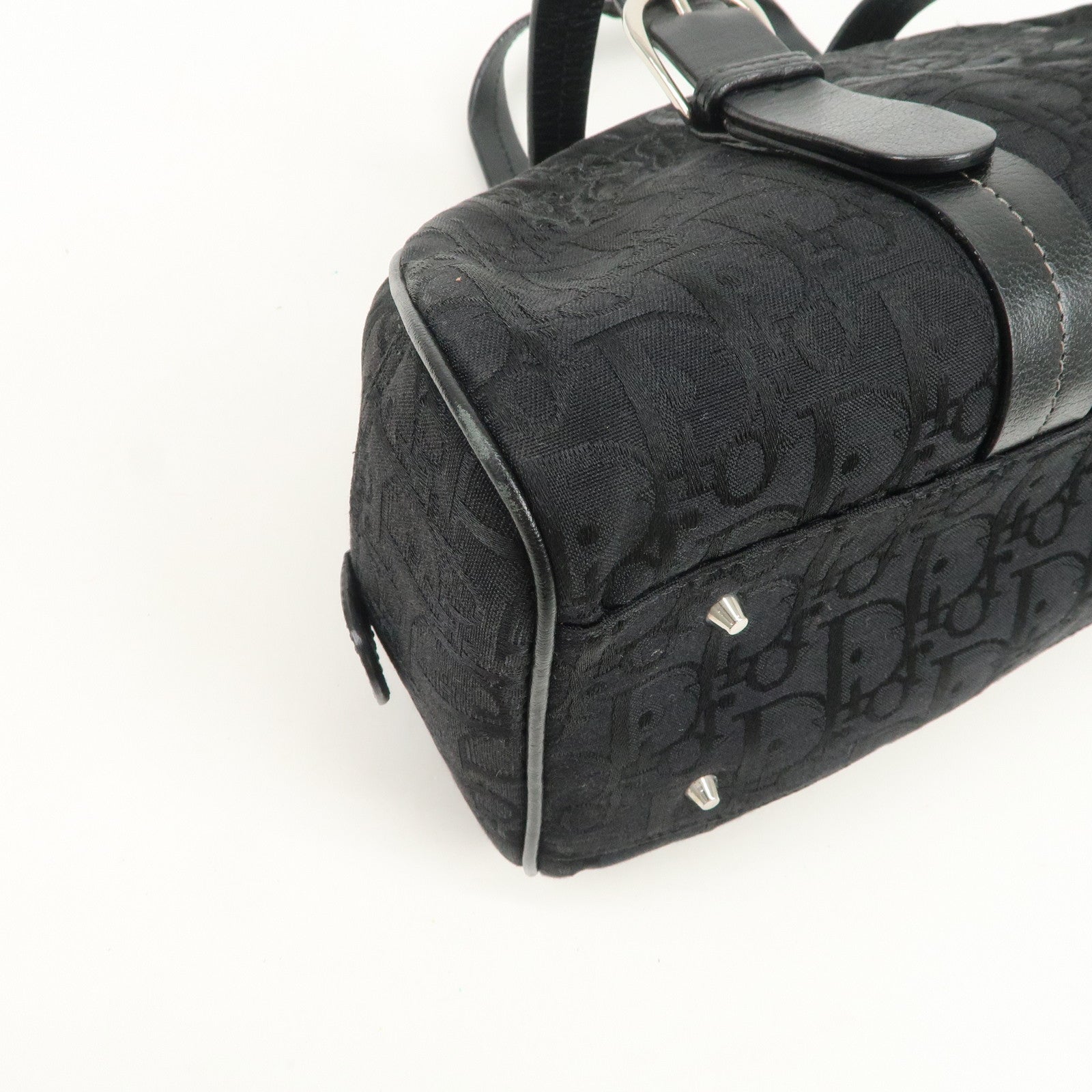 Christian Dior Trotter Canvas Leather Boston Bag Hand Bag Black