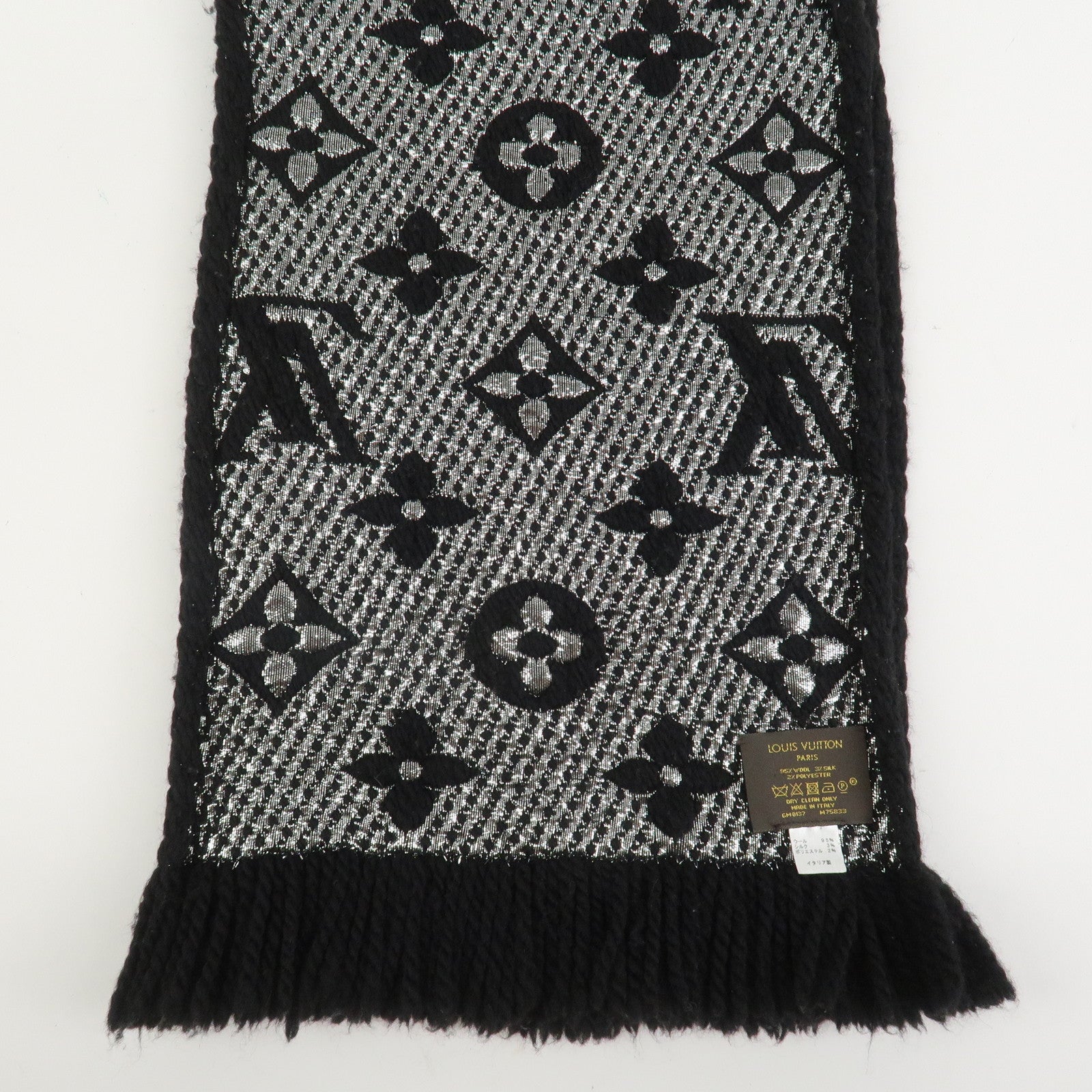 Louis Vuitton Escharp Monogram Shine Wool Silk Scarf Black M75833