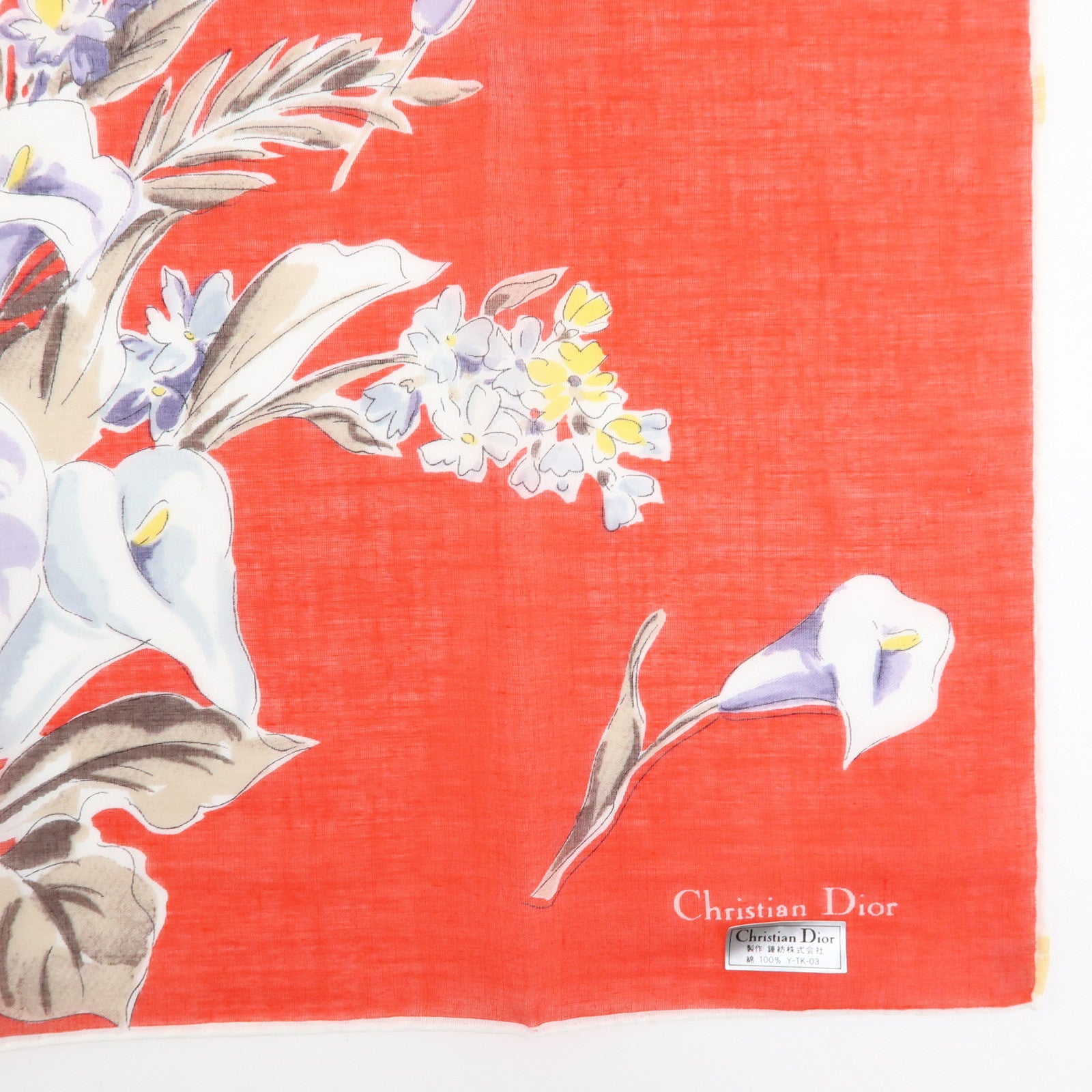 Christian Dior Set of 2 Cotton 100% Scarf Flower Print Red