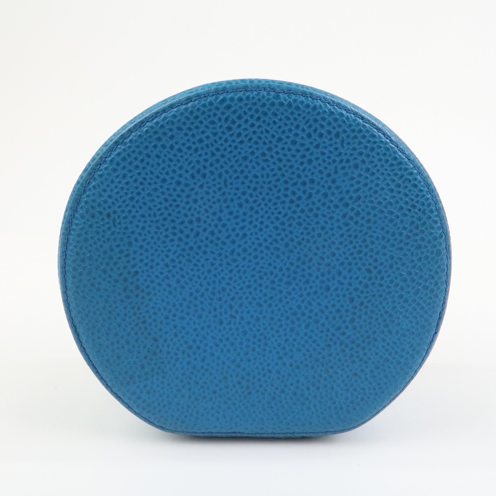 CHANEL COCO Mark Caviarskin Round Cosmetic Pouch Blue Gold