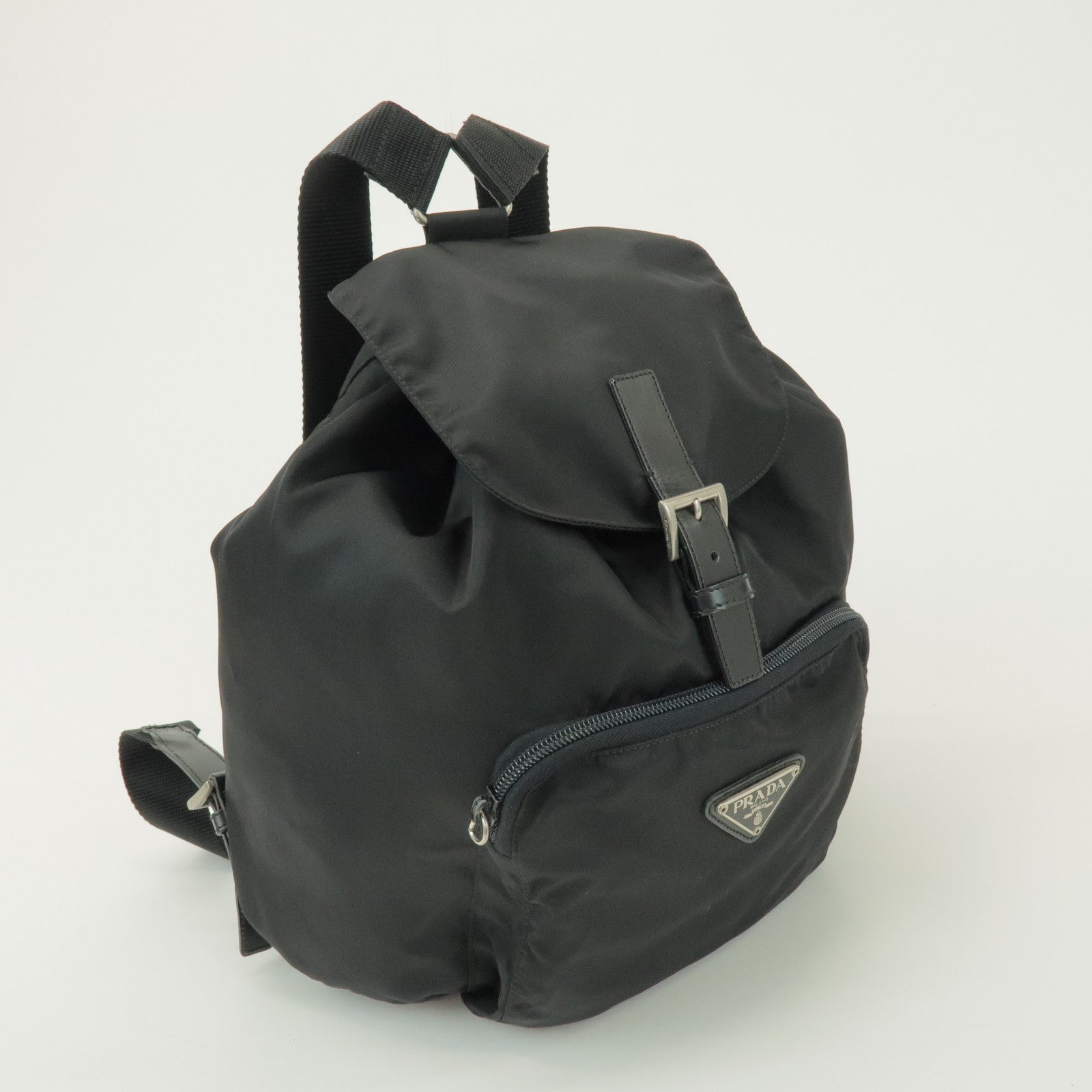 PRADA Triangle Logo Nylon Leather Backpack Rucksack Black B4650F