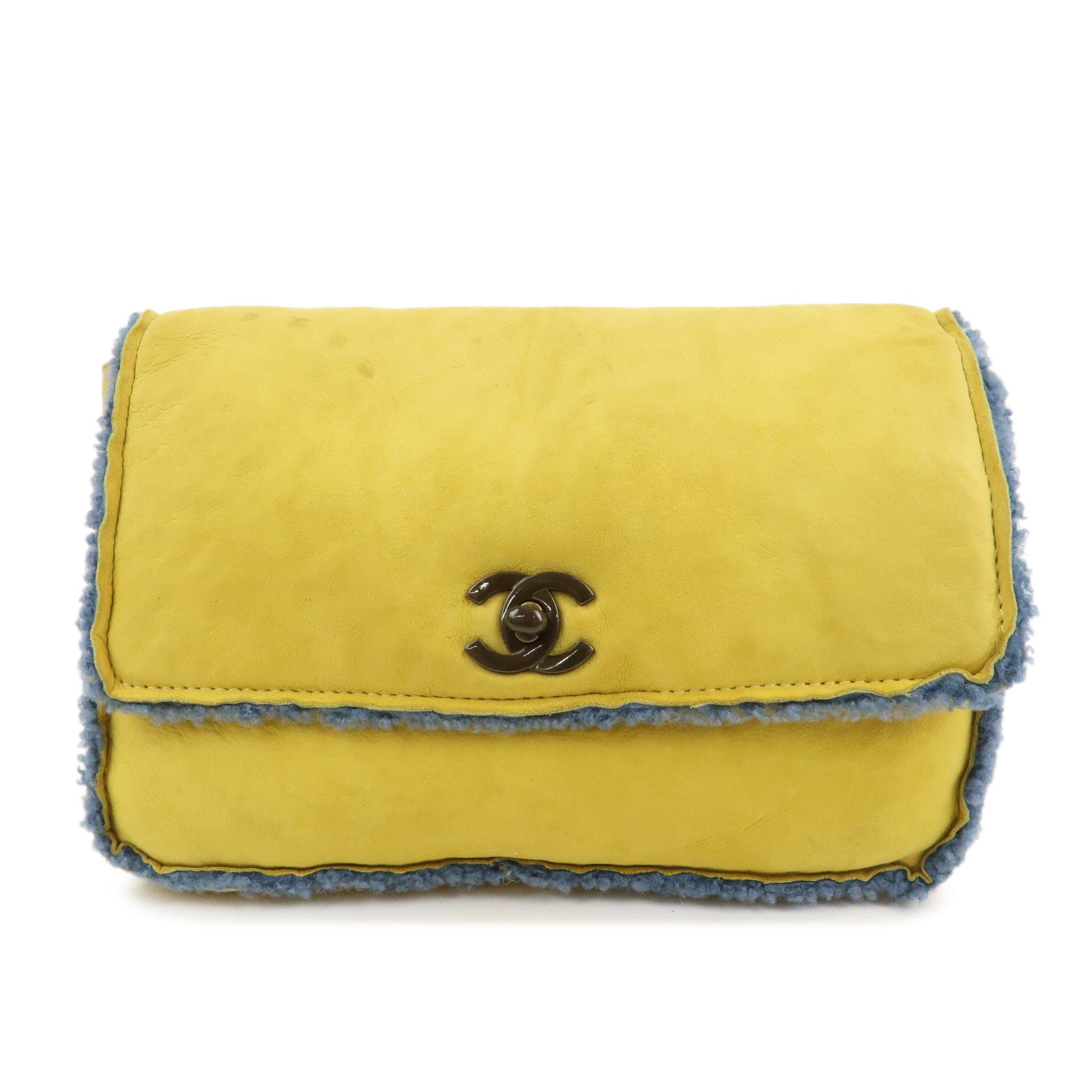 CHANEL COCO Mark Mouton Clutch Bag Yellow Blue