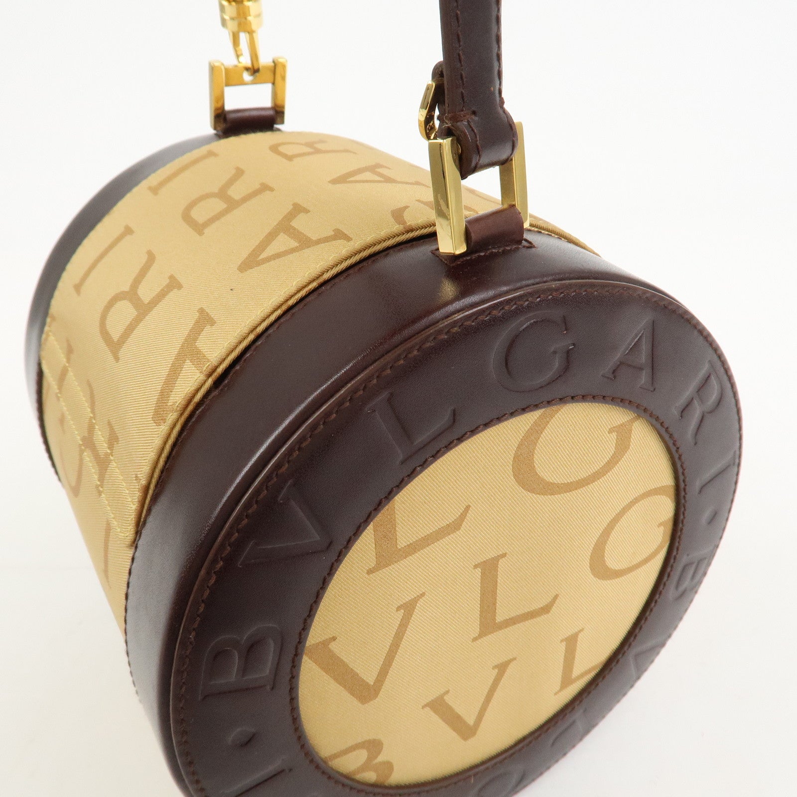 BVLGARI B-zero1Drum Leather Silk Shoulder Bag Hand Bag Beige Brown