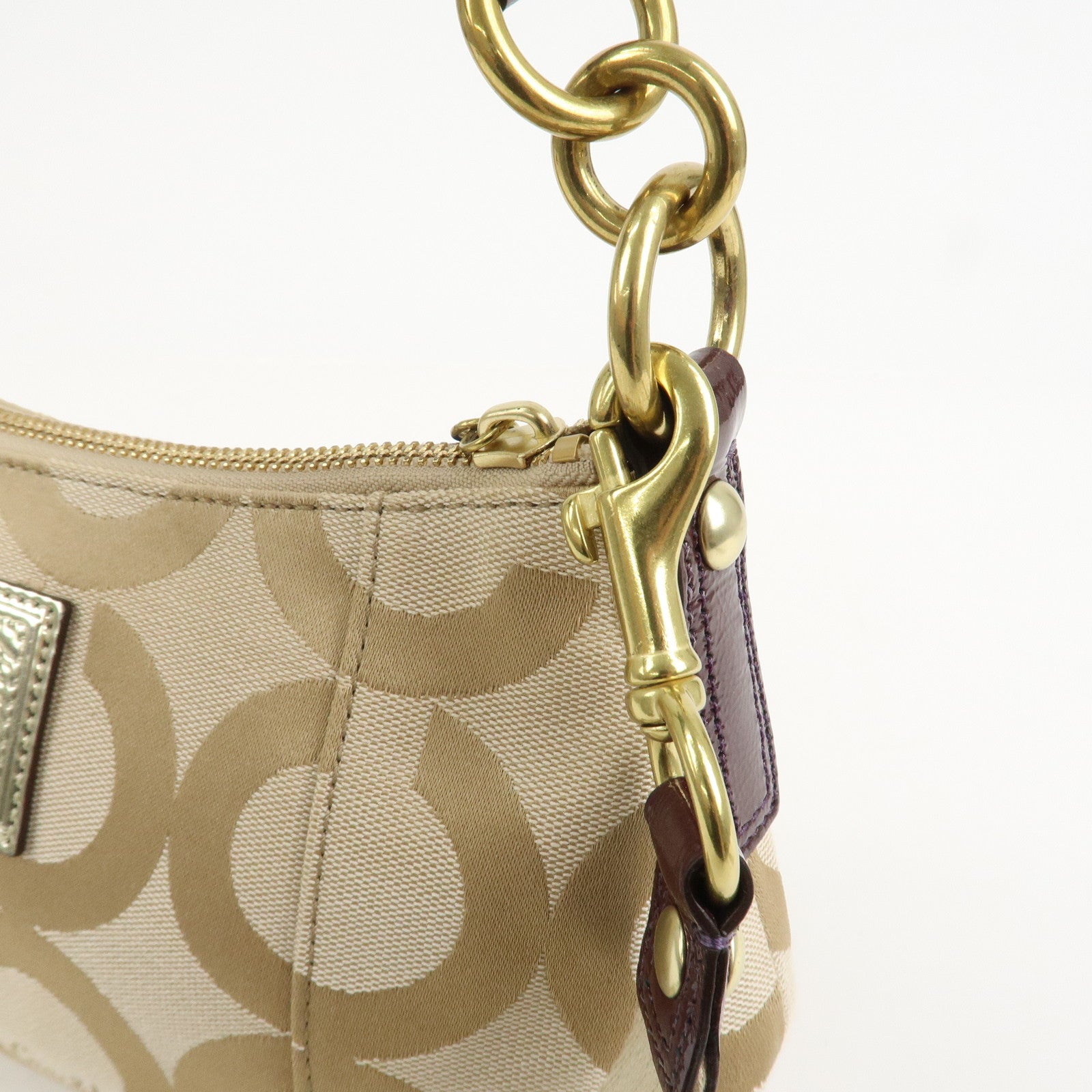 COACH POPPY Canvas Patent Leather 2Way Shoulder Bag Hand Bag Beige