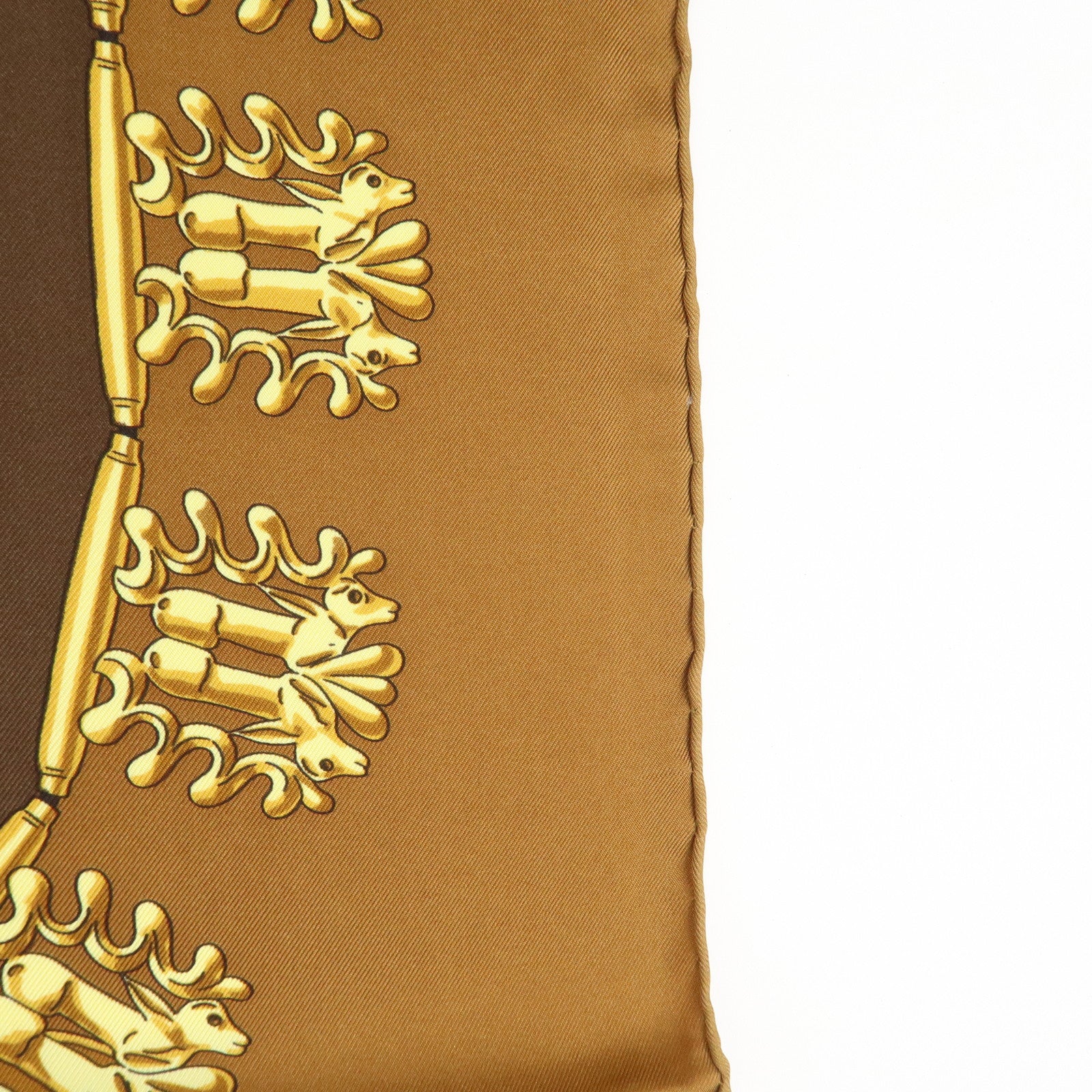 HERMES Carre 90 Silk 100% Scarf LES CAVALIERS D'OR Brown Gold