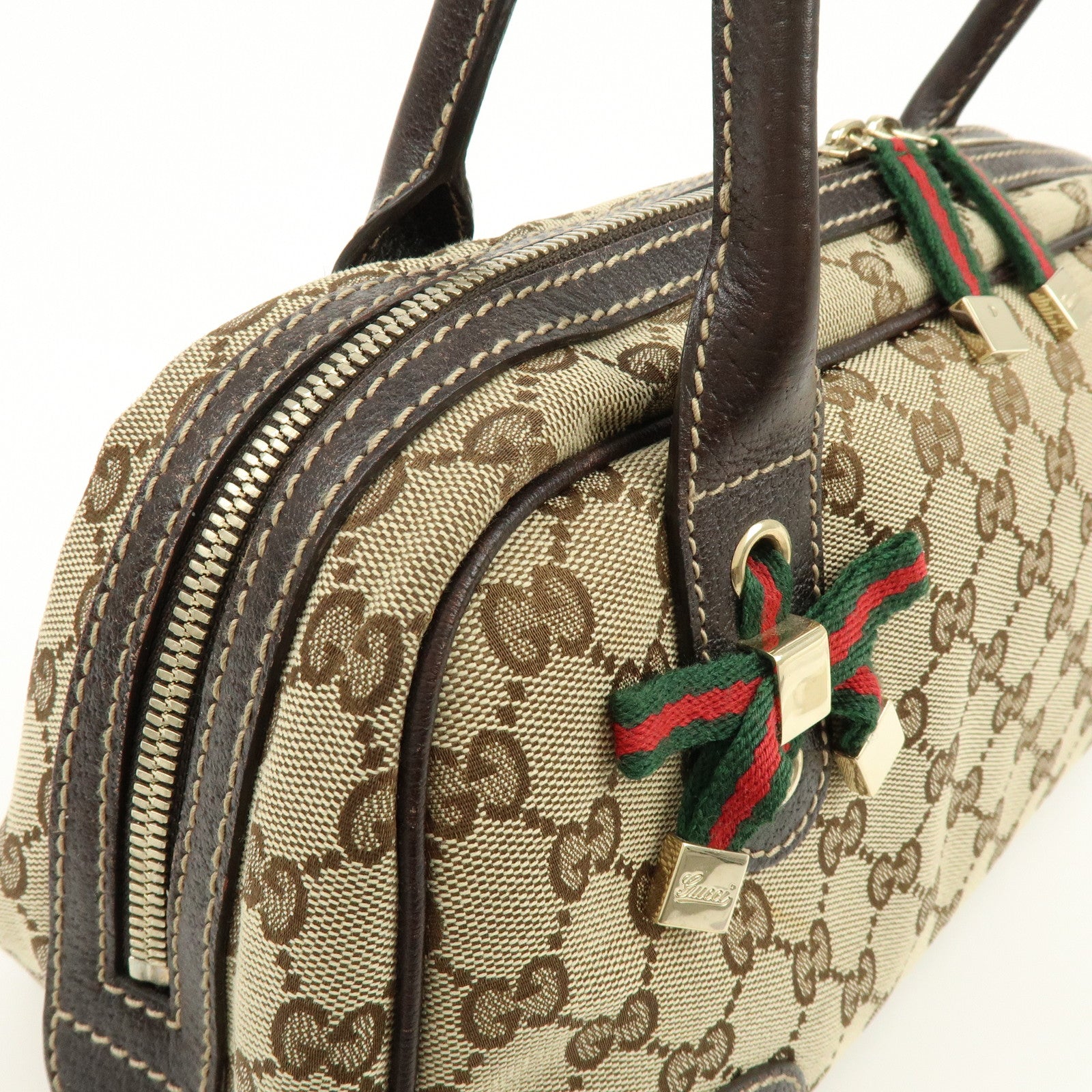 GUCCI Princy Sherry GG Canvas Leather Boston Bag Brown 161720