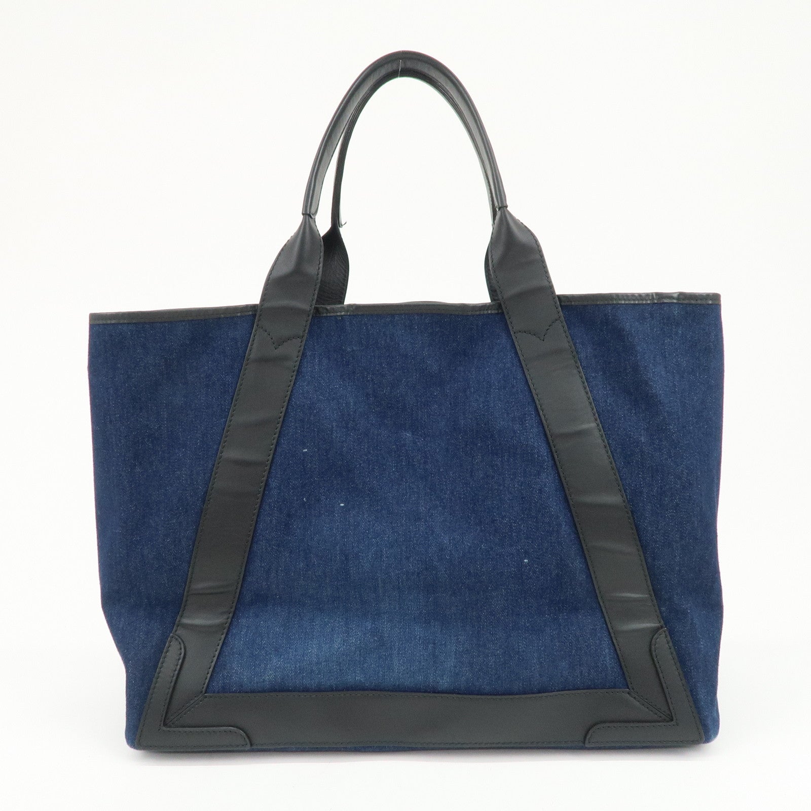 BALENCIAGA Denim Leather Navy Cabas M Tote Bag Hand Bag 339936