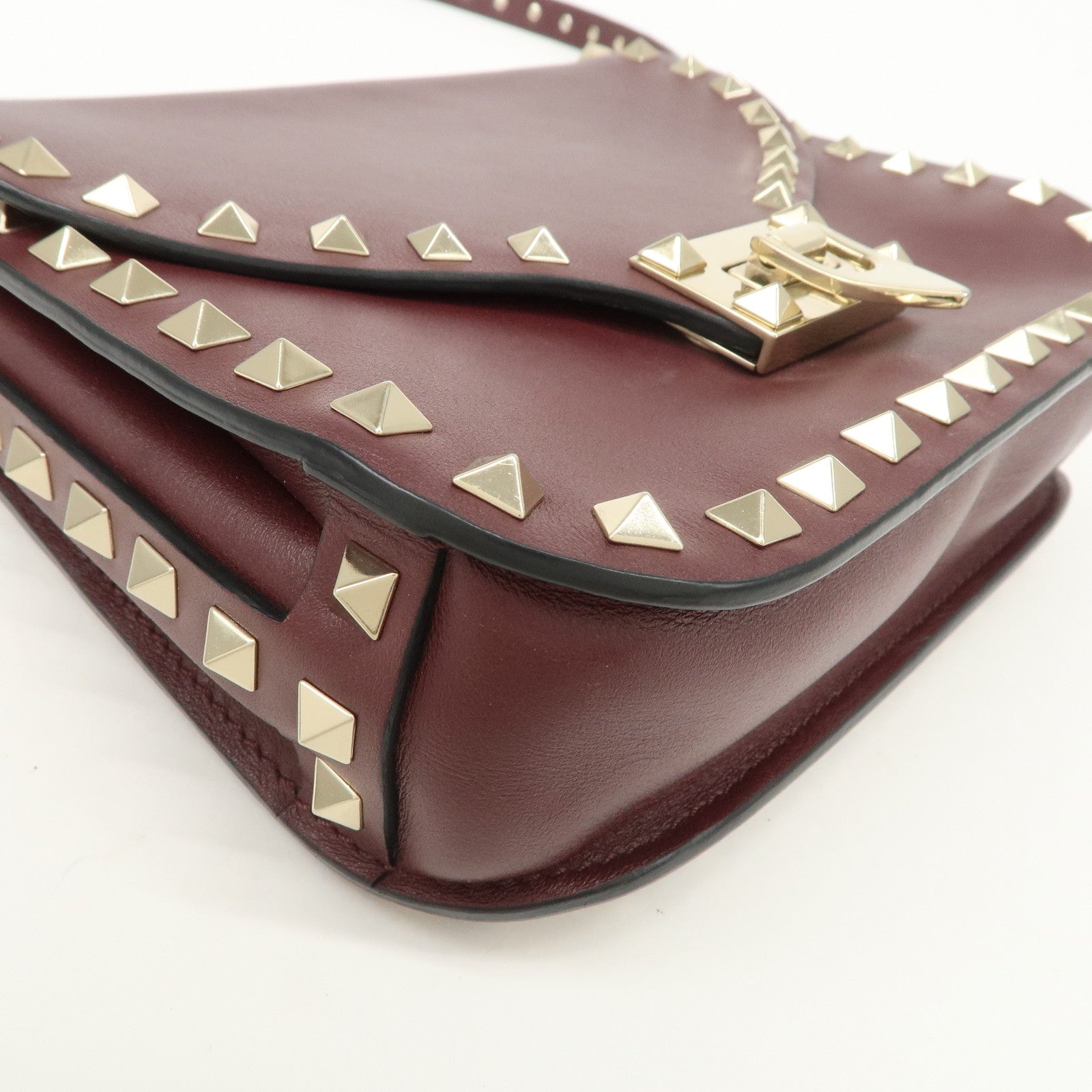 VALENTINO Rock Studs Leather Shoulder Bag Hand Bag Brown
