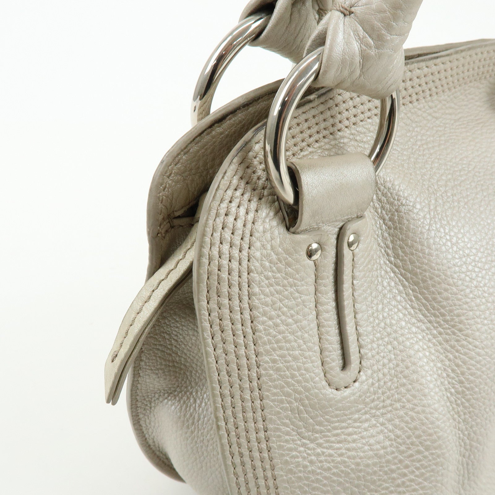 CELINE Bittersweet Leather Shoulder Bag Hand Bag Pearl White
