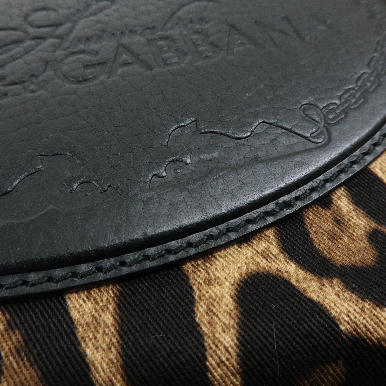 DOLCE & GABBANA Canvas Leather Shoulder Bag Leopard Brown Black
