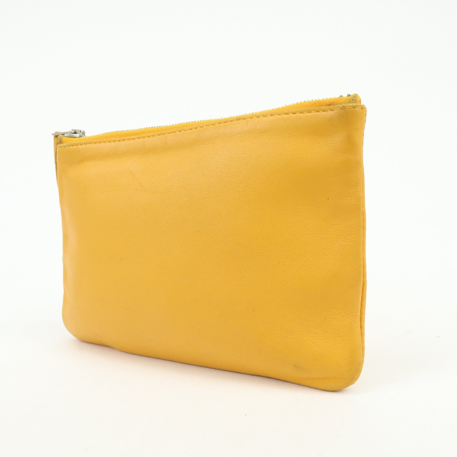 HERMES Leather Cosmetic Pouch Jewelry Pouch ☐P Stamped Yellow